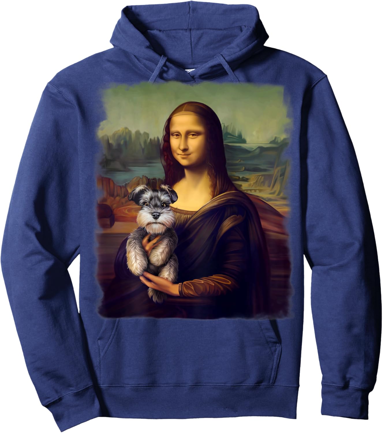 Mona Lisa Holding a Schnauzer Funny Dog Art Parody Hoodie - Hoodie | Navy