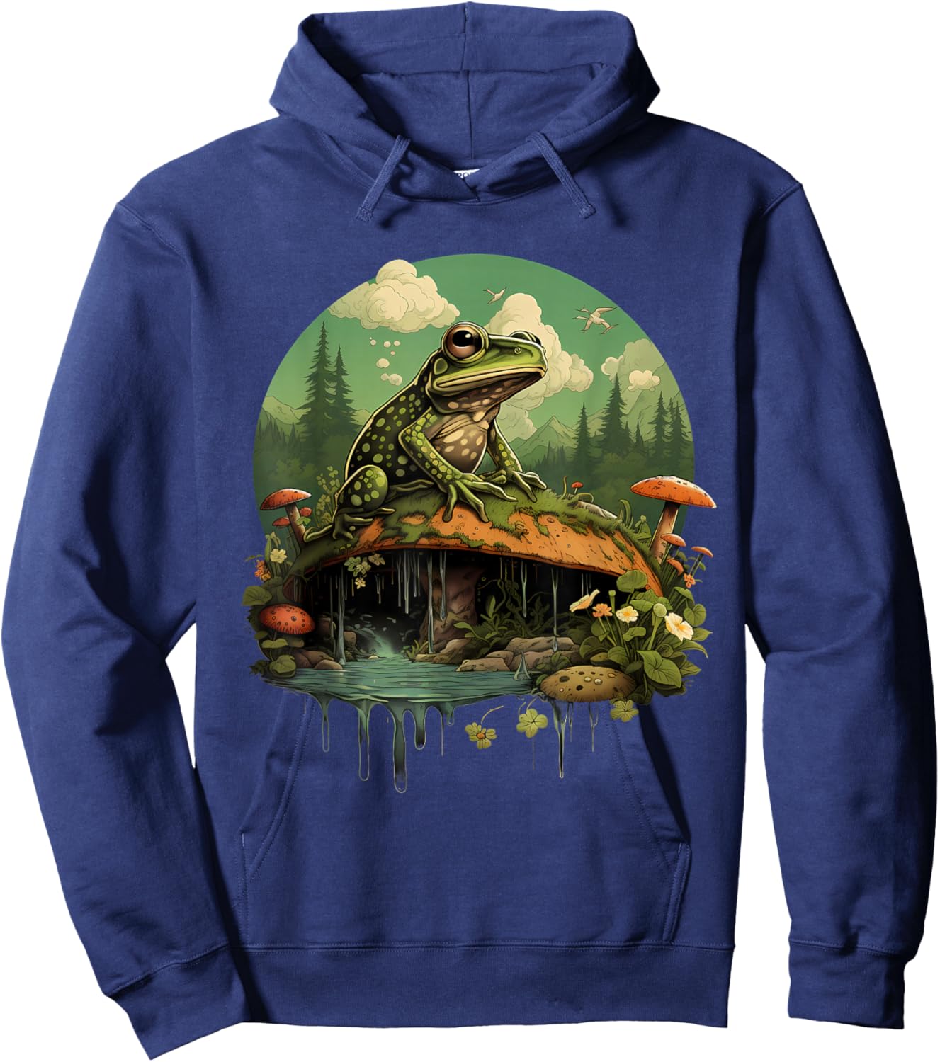 Frog Mushroom Toad Landscape Forest Nature Animal Art Hoodie - Hoodie | Navy