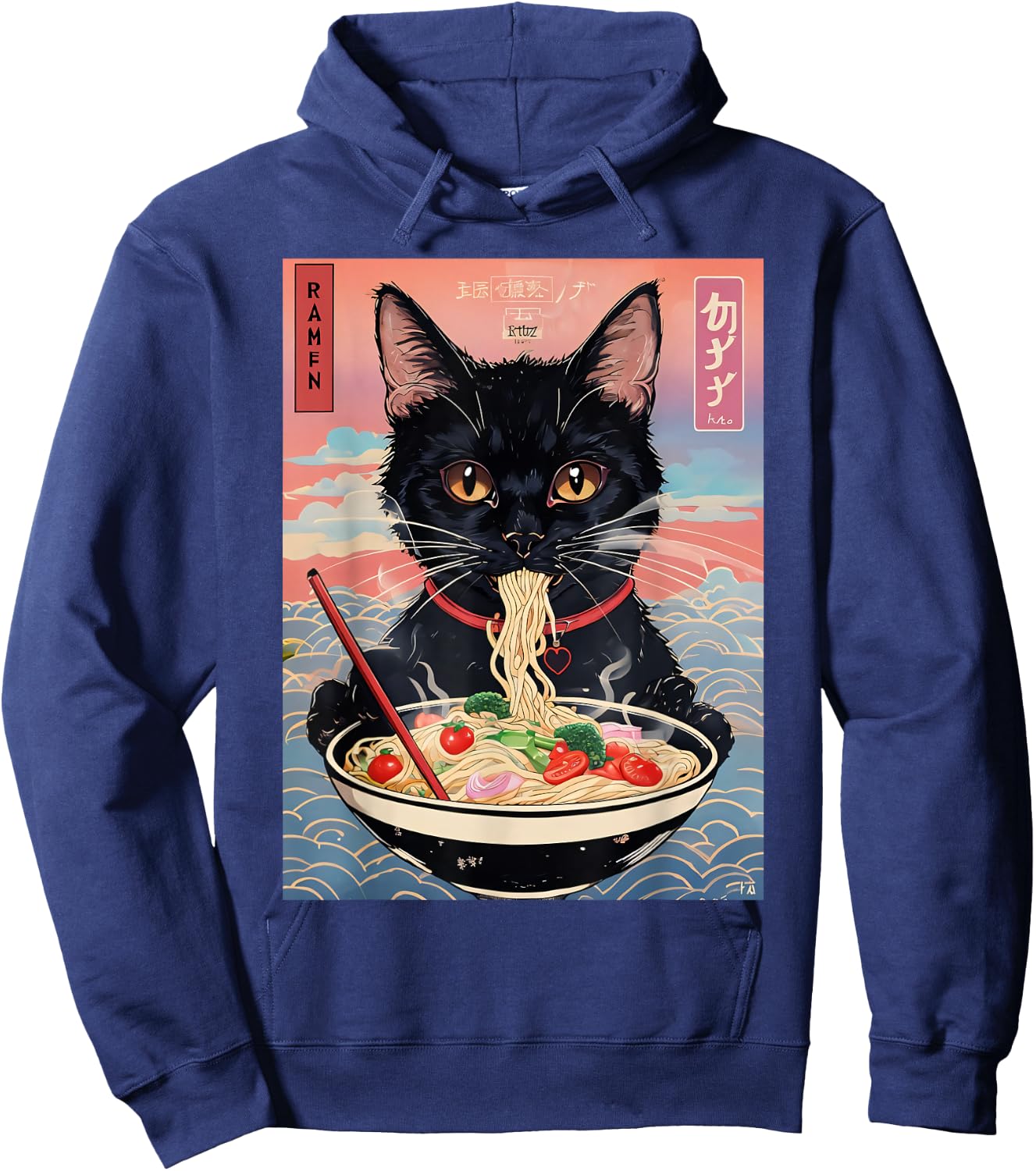Anime Manga Kawaii Otaku Style Urban Streetwear Ramen Cat Hoodie - Hoodie | Navy