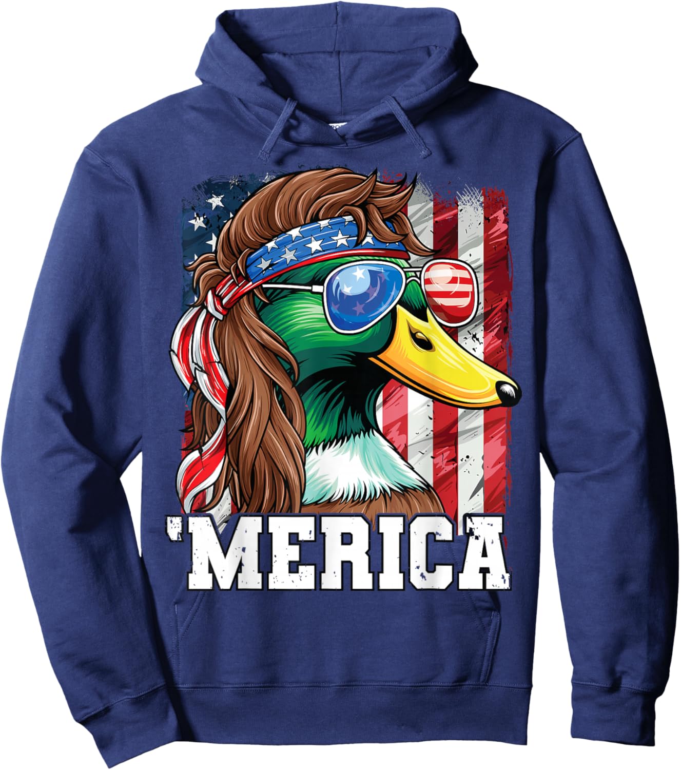 Merica USA American Flag Patriotic 4th of July Duck Hunting Hoodie - Hoodie | Navy