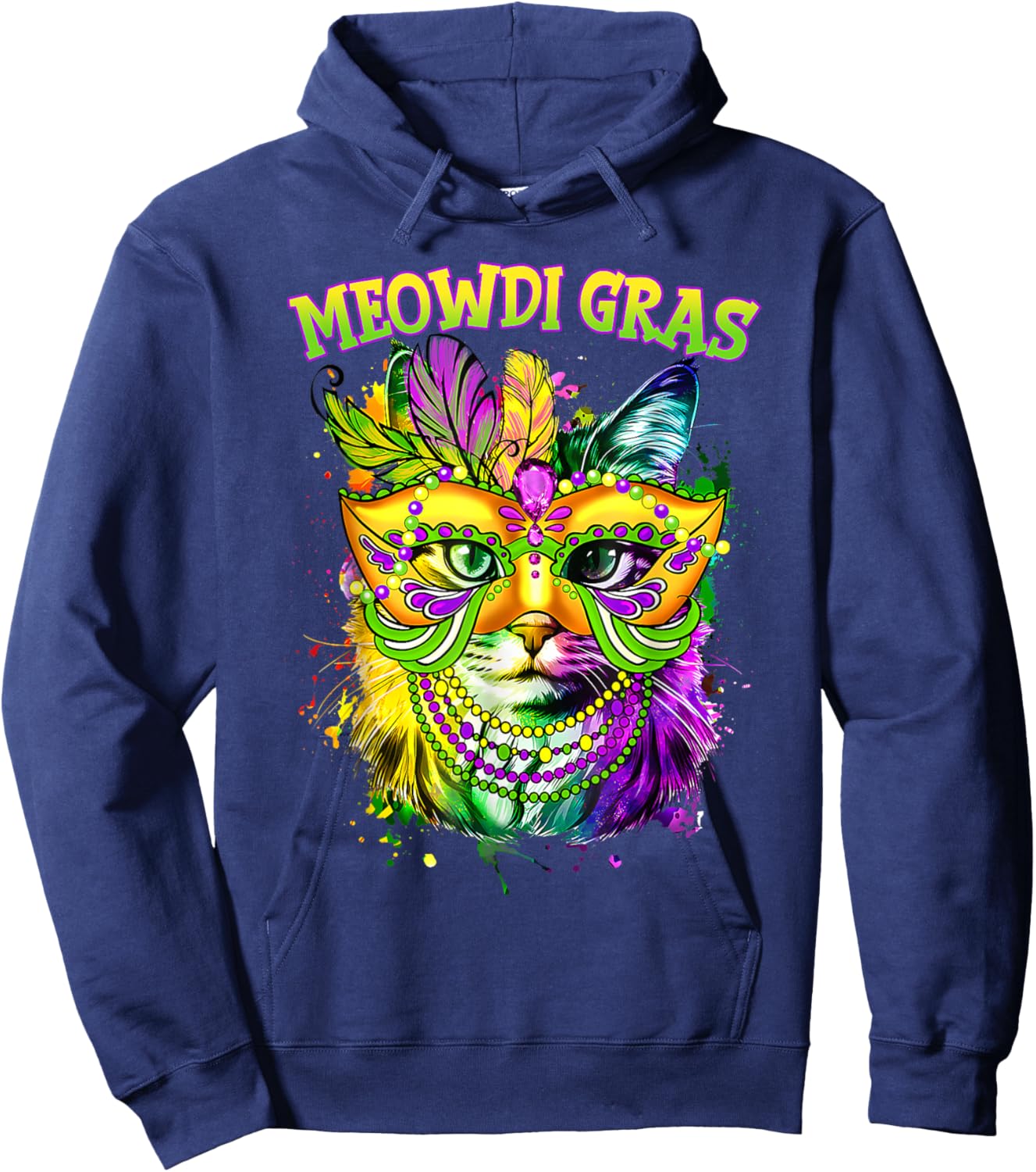 Meowdi Gras Mardi Gras Cat Lover New Orleans Louisiana USA Hoodie - Hoodie | Navy