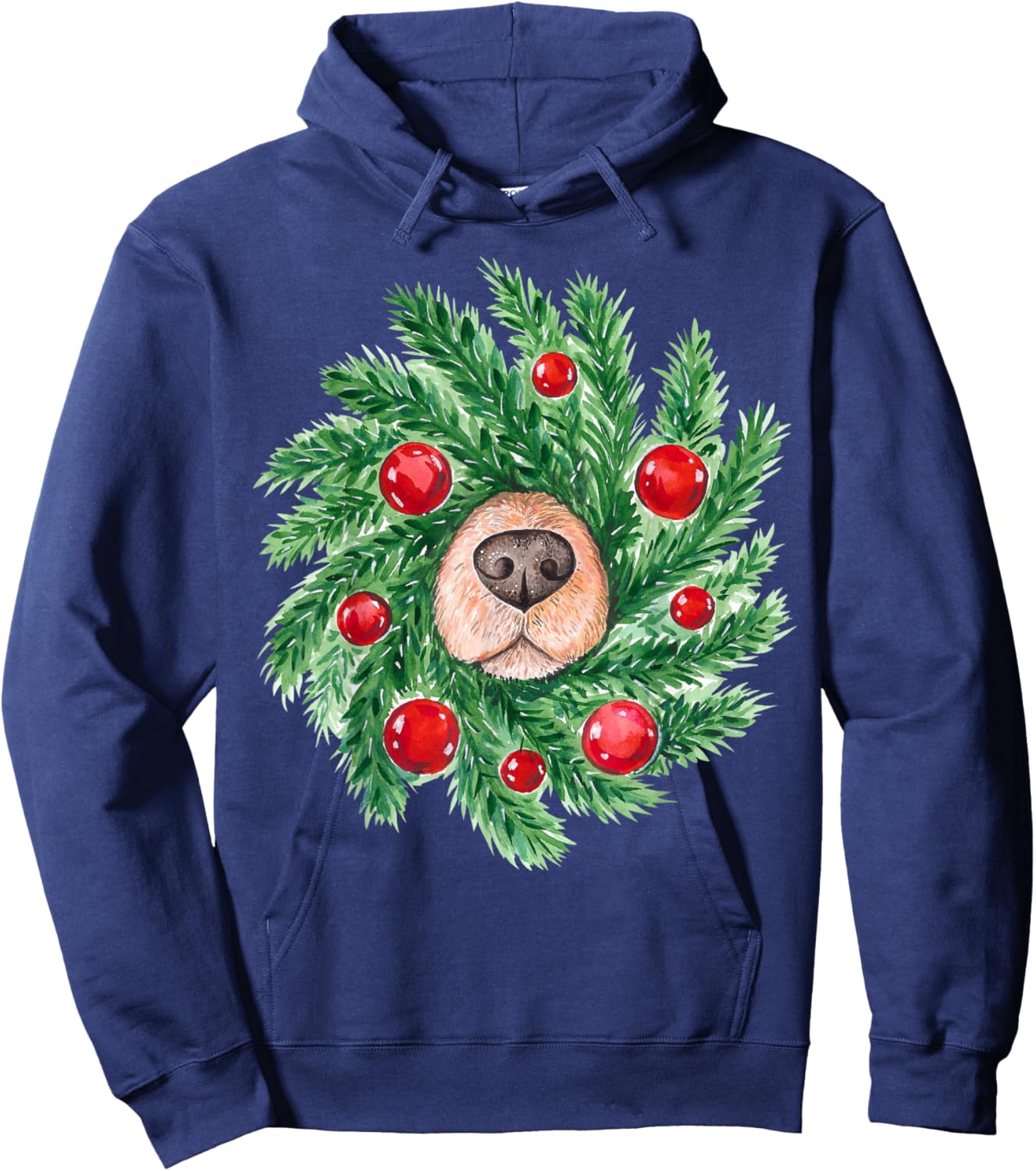 Cute Christmas men women dog nose wreath funny dogs Xmas dog Hoodie - Hoodie | Navy
