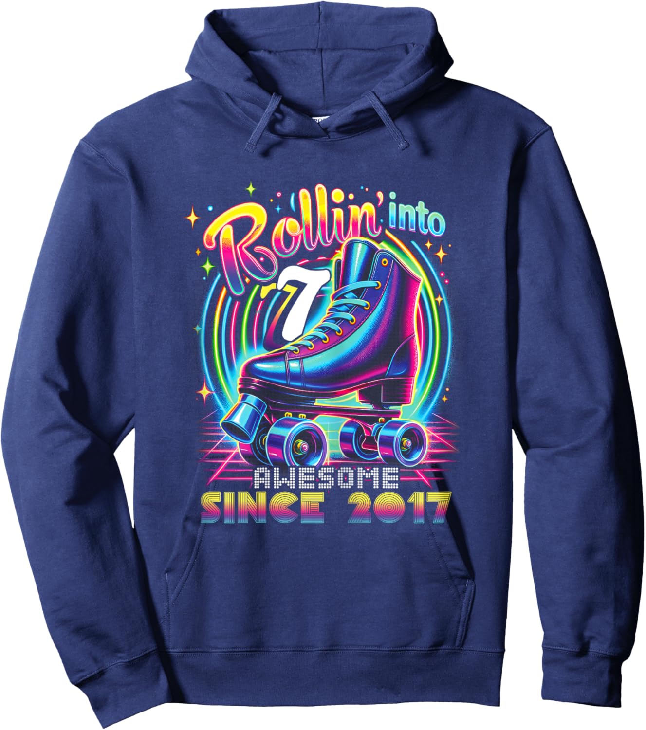 Roller Skate 7th Birthday Skating Girls Rollin 7 2017 Hoodie - Hoodie | Navy
