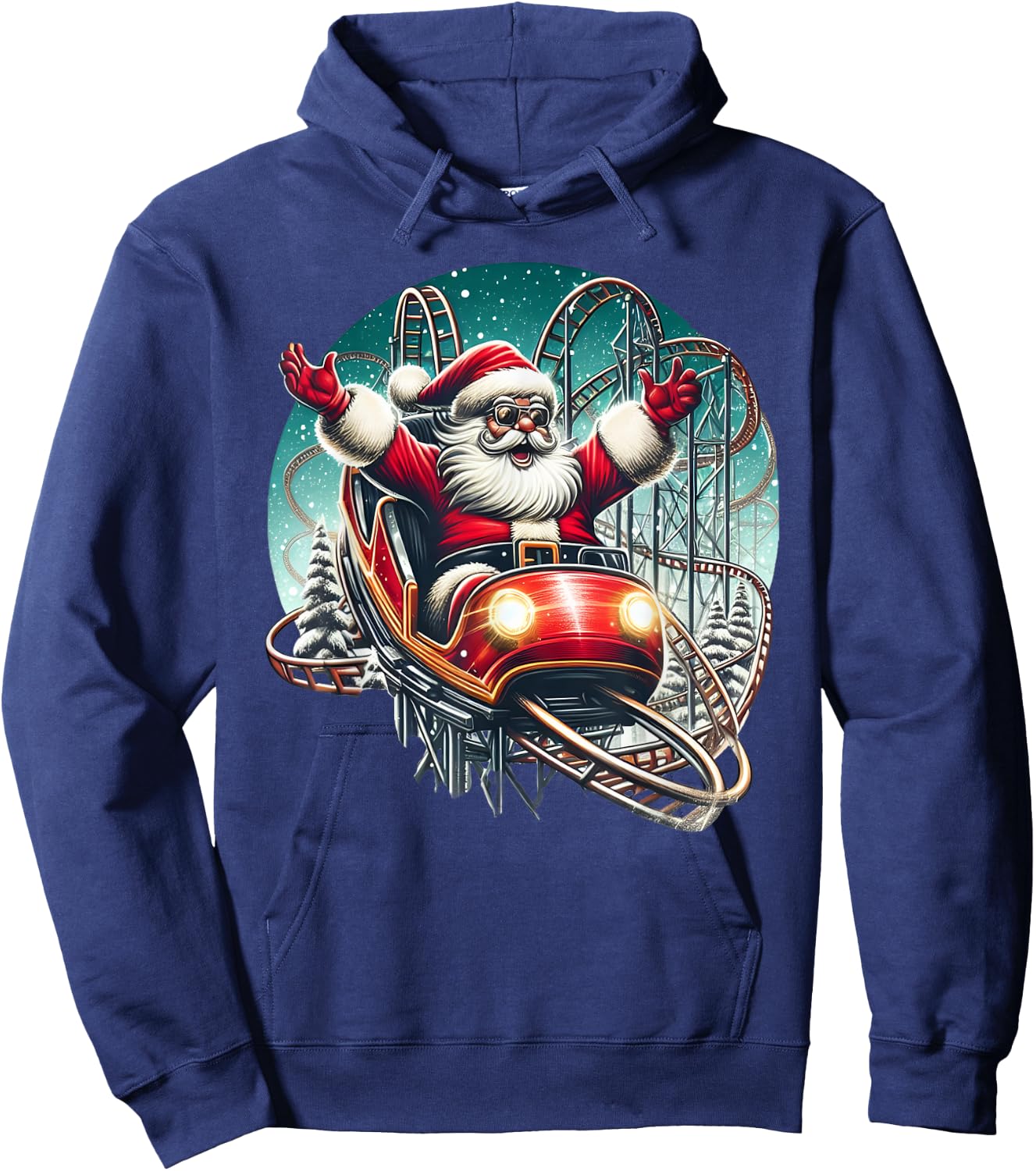 Christmas Santa Riding On Roller Coaster Funny Kids Boys Men Hoodie - Hoodie | Navy