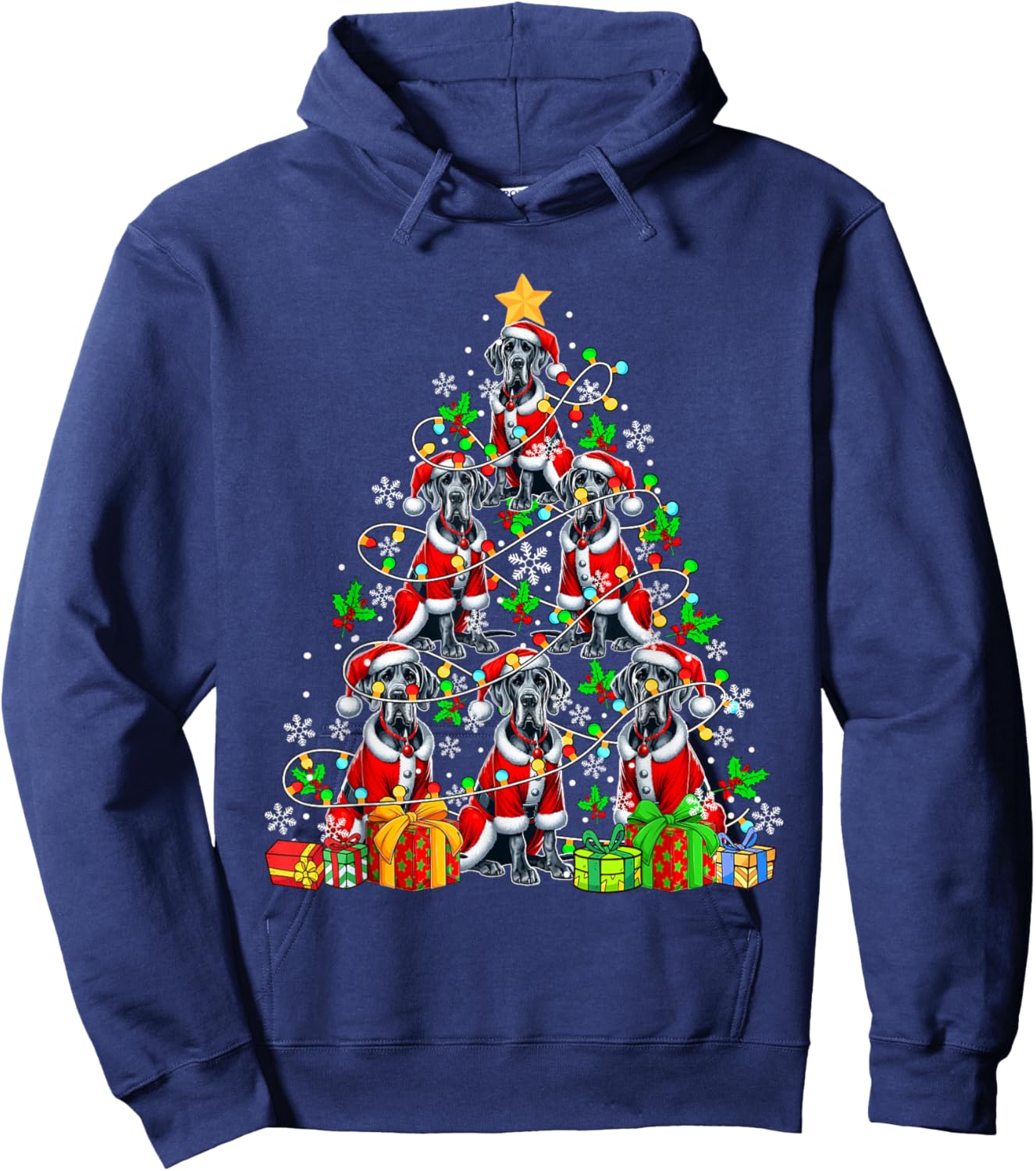 Group Santa Great Danes As Xmas Tree Colorful Lights Owner Hoodie - Hoodie | Navy