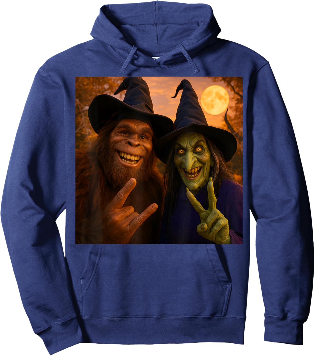 Bigfoot Witch Funny Halloween Selfie 2025 Hoodie - Hoodie | Navy