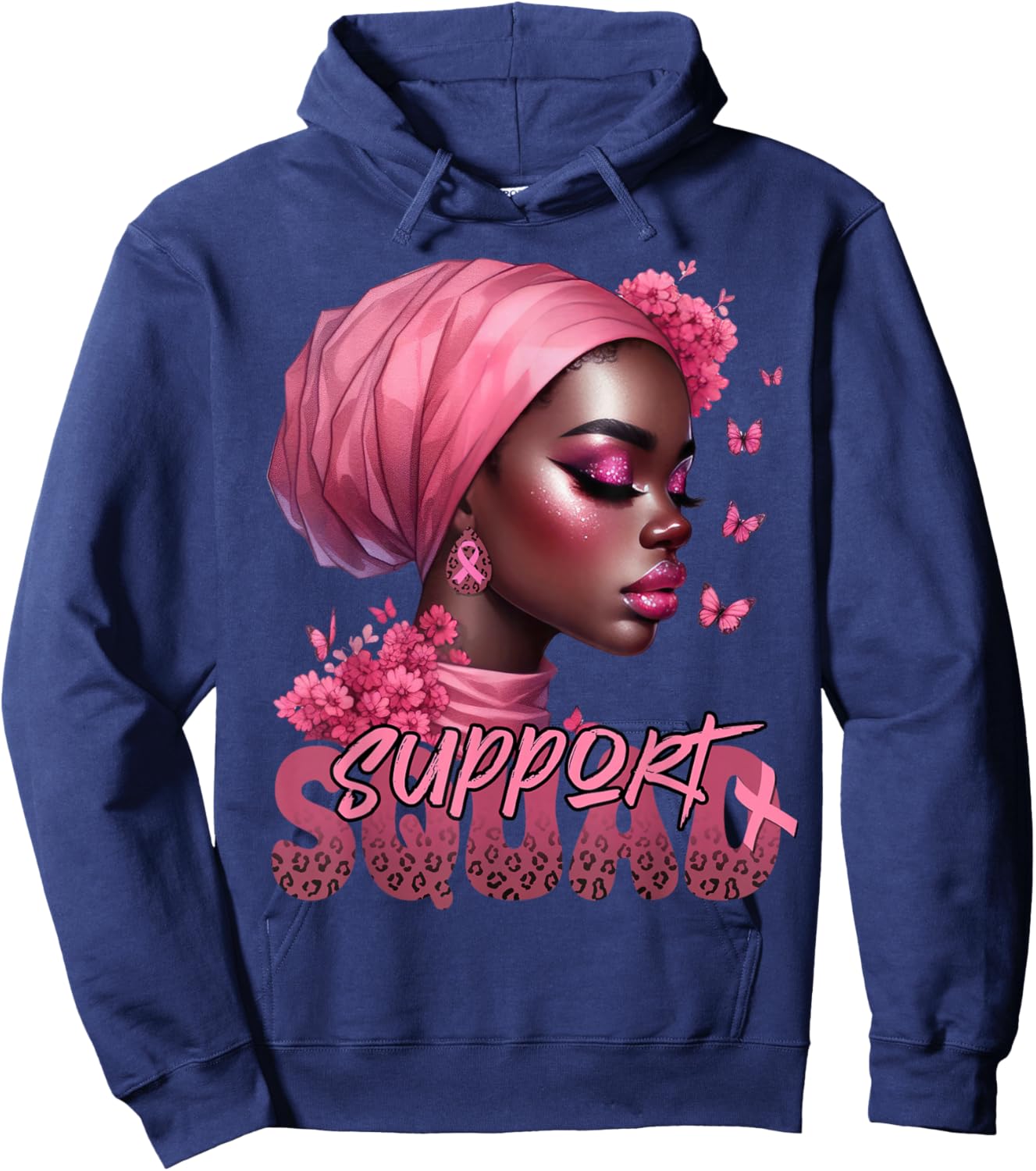 Breast Cancer Black Woman Shirt Support Squad Black Women Hoodie - Hoodie | Navy