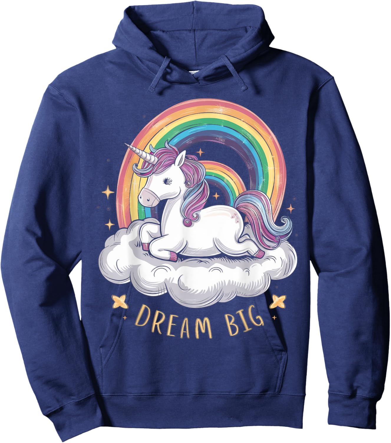 Cute Unicorn on Cloud Rainbow Dream Big for Unicorn Lovers Hoodie - Hoodie | Navy