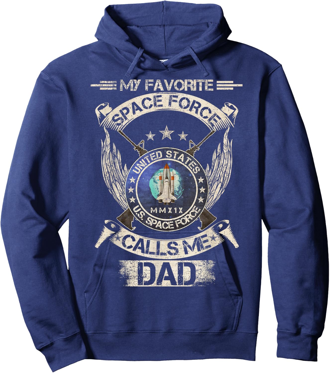 Vintage My Favorite US Space Force Veteran Calls Me Dad Hoodie - Hoodie | Navy