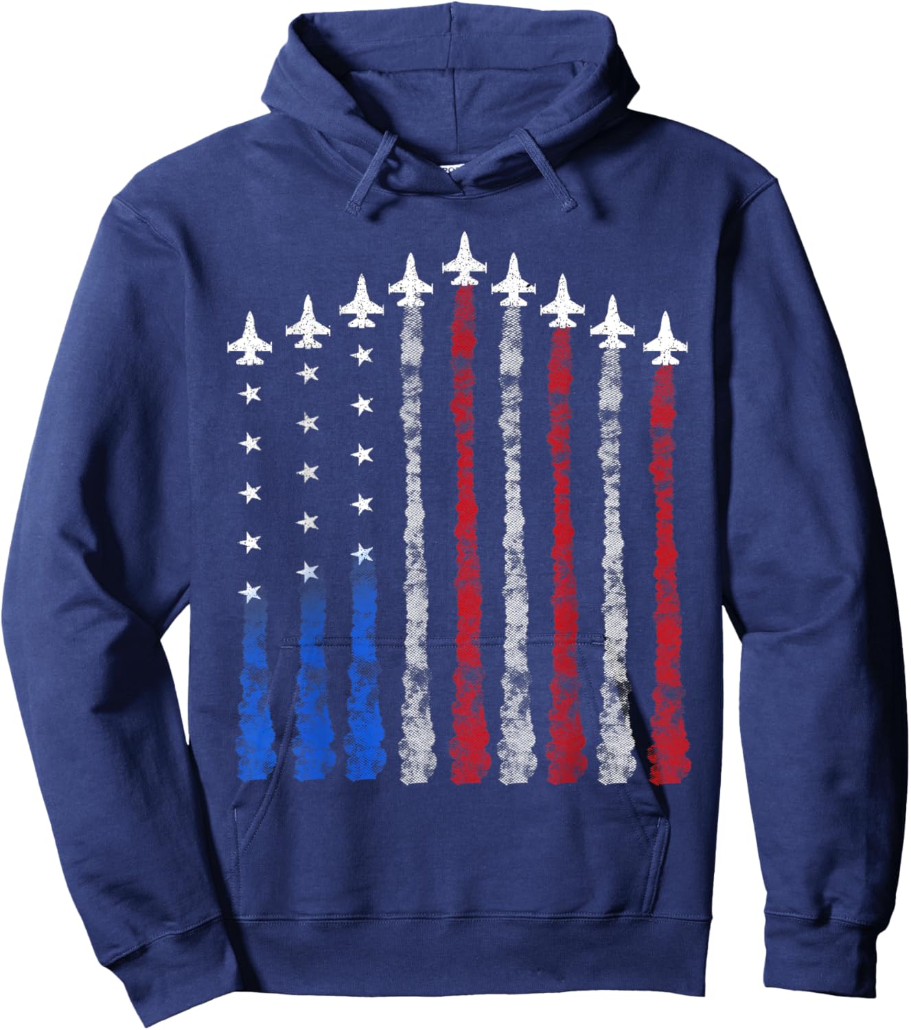 4th Of July Fighter Jet Airplane Red White Blue USA Flag Kids Men Hoodie - Hoodie | Navy
