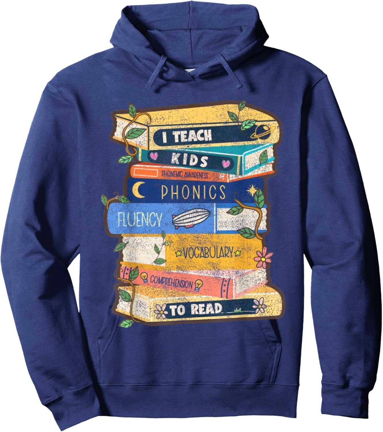I Teach Kids to Read Bookworm Teacher Appreciation Kinderga Hoodie - Hoodie | Navy