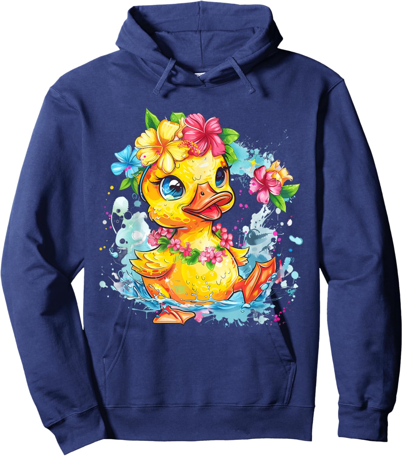 Rubber Duck Floral Hawaiian Watercolor Rubber Duck Lover Hoodie - Hoodie | Navy