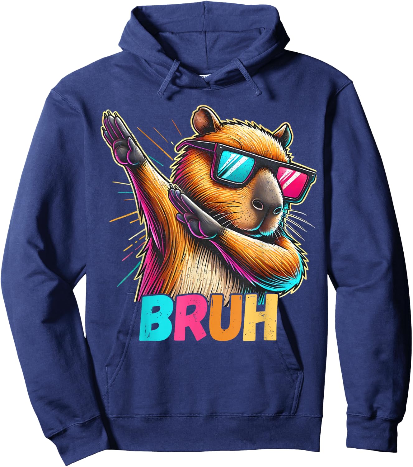Funny Dabbing Capy Bruh Teens Youth Kids Meme Rodent Lovers Hoodie - Hoodie | Navy