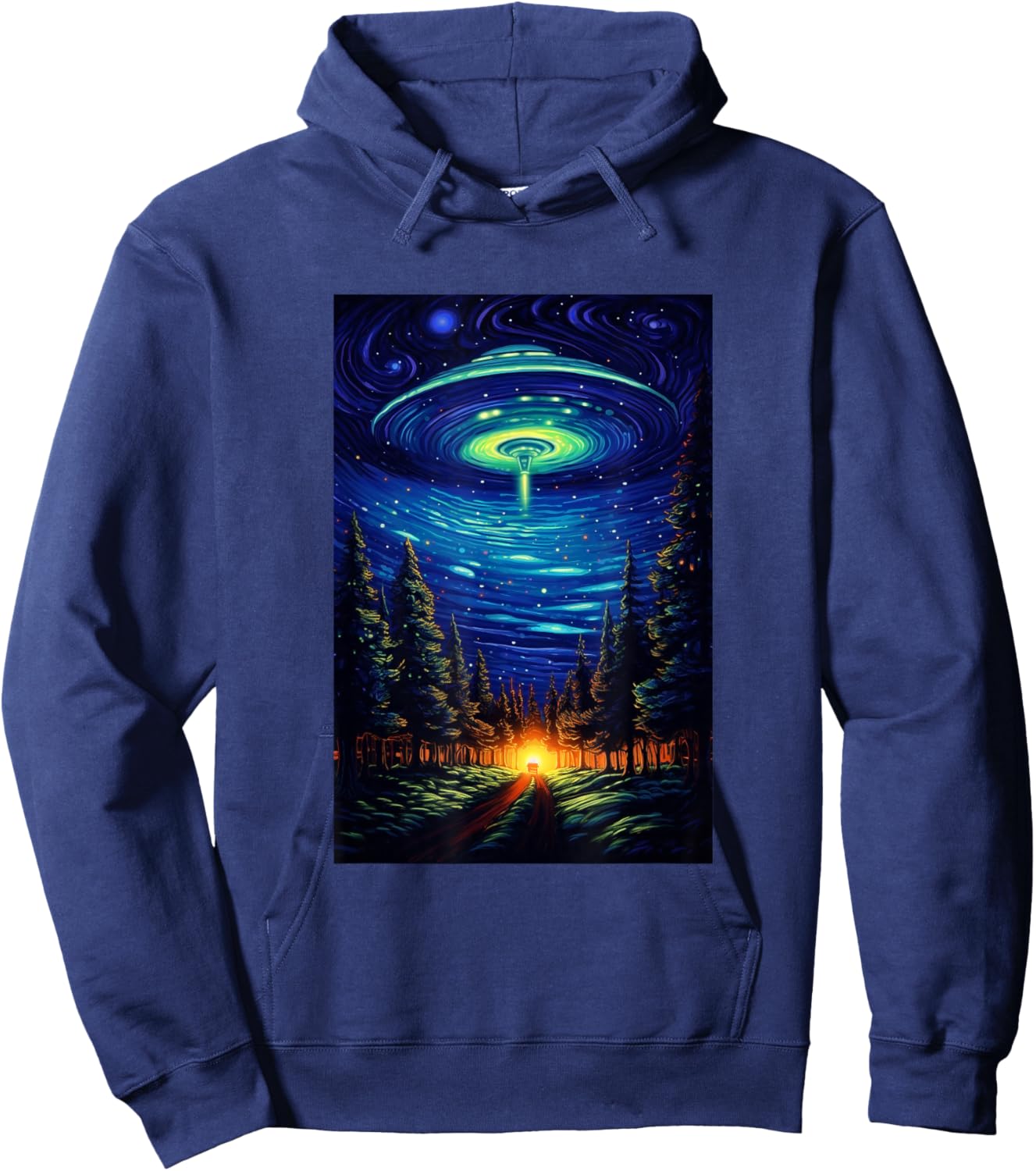 UFO Aliens Flying Saucer - Van Gogh Style - Starry Night Hoodie - Hoodie | Navy