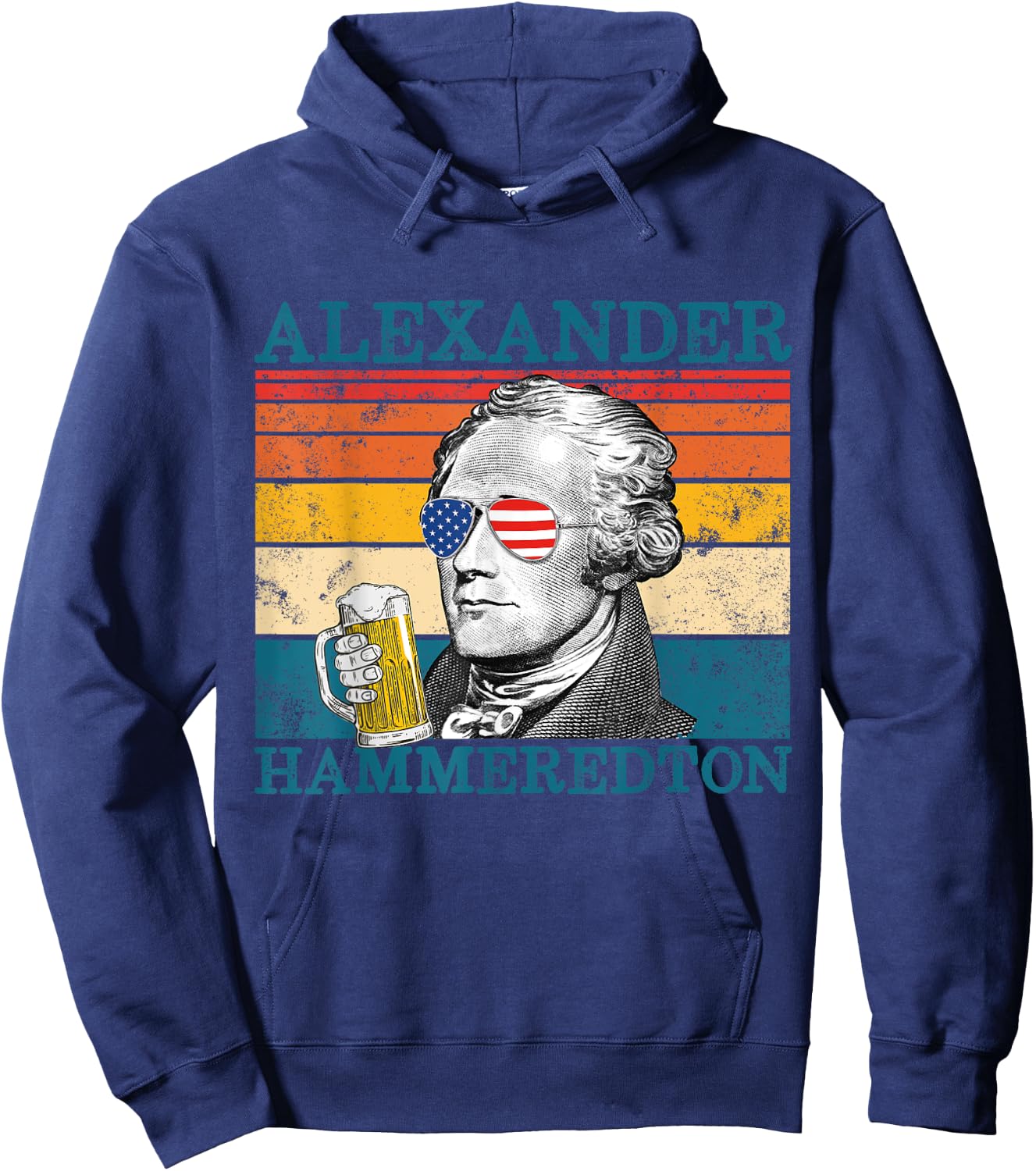 Alexander Hammeredton Retro Drinking Alexander Hamilton Hoodie - Hoodie | Navy