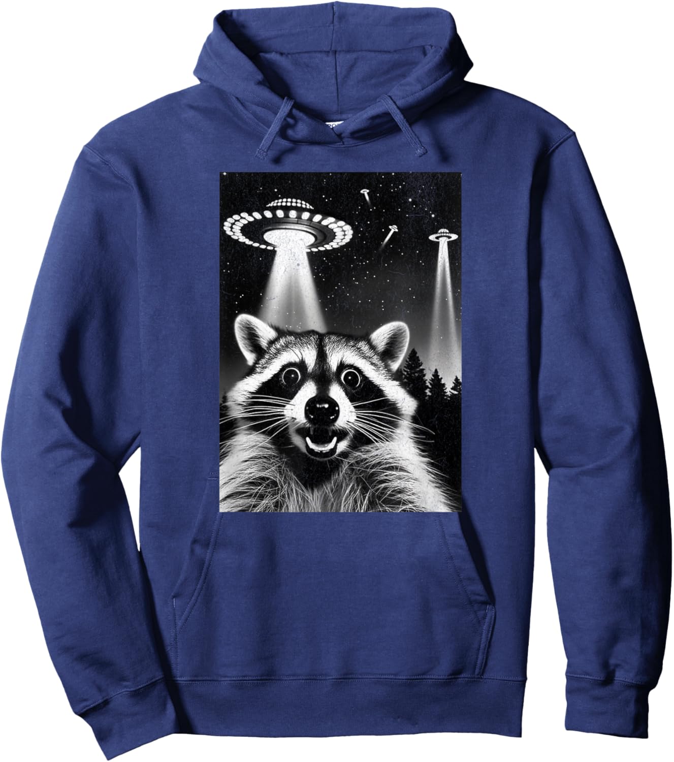 Raccoon UFO | Funny Invasion Meme Alien Raccoon UFO Selfie Hoodie - Hoodie | Navy