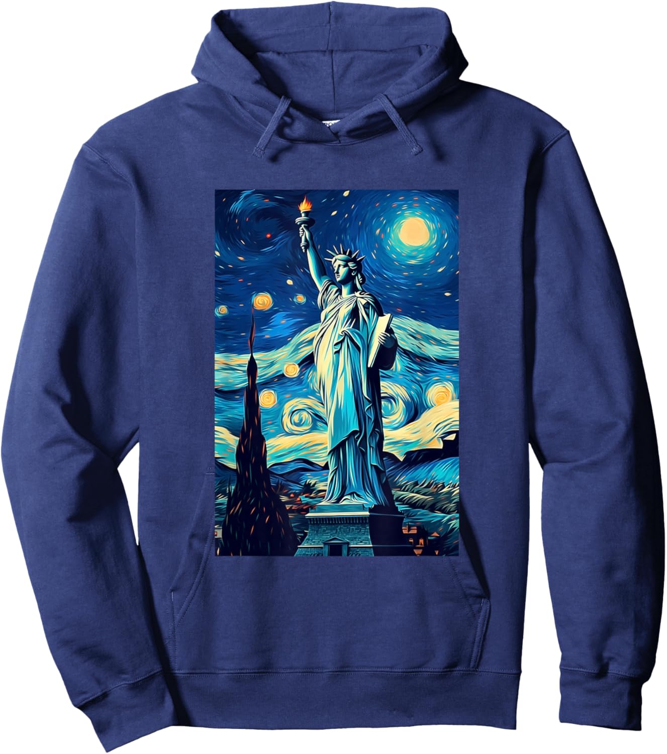 Statue of Liberty - New York - Van Gogh Style - Starry Night Hoodie - Hoodie | Navy