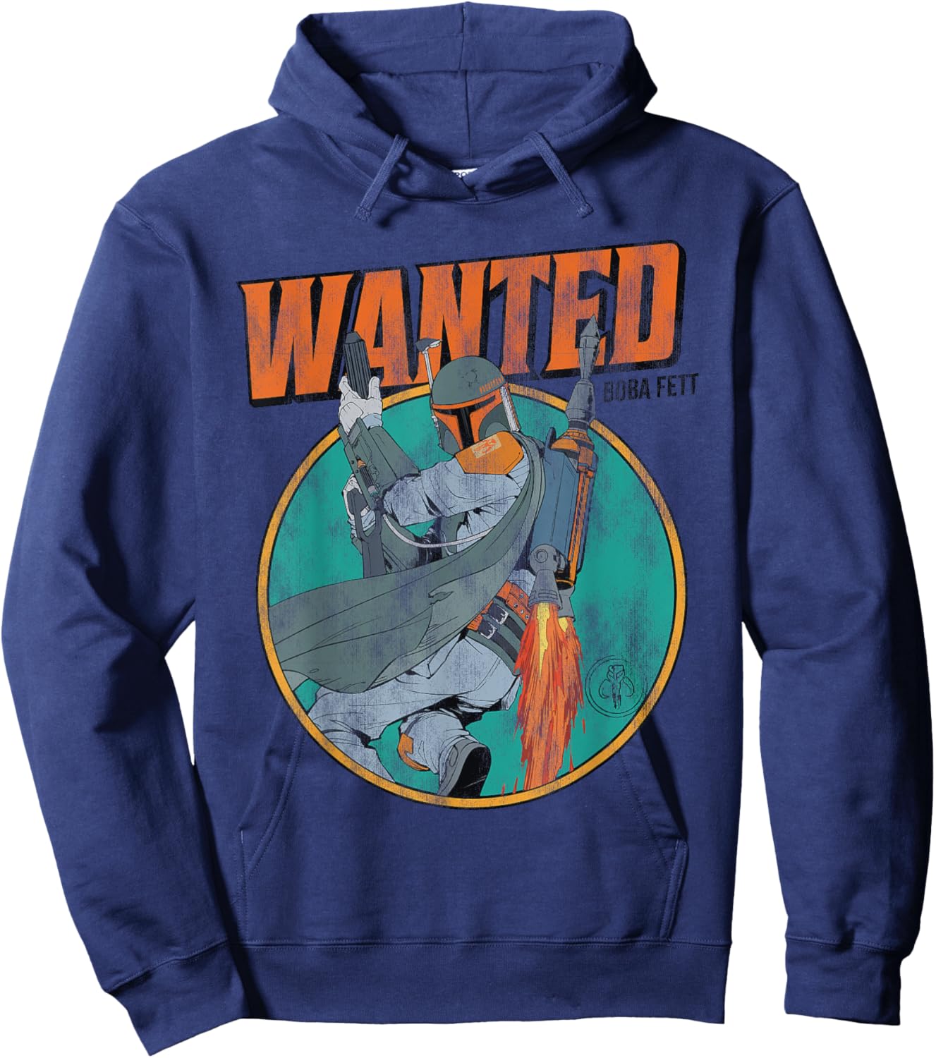 Star Wars Boba Fett Wanted Mandalorian Distressed Hoodie - Hoodie | Navy