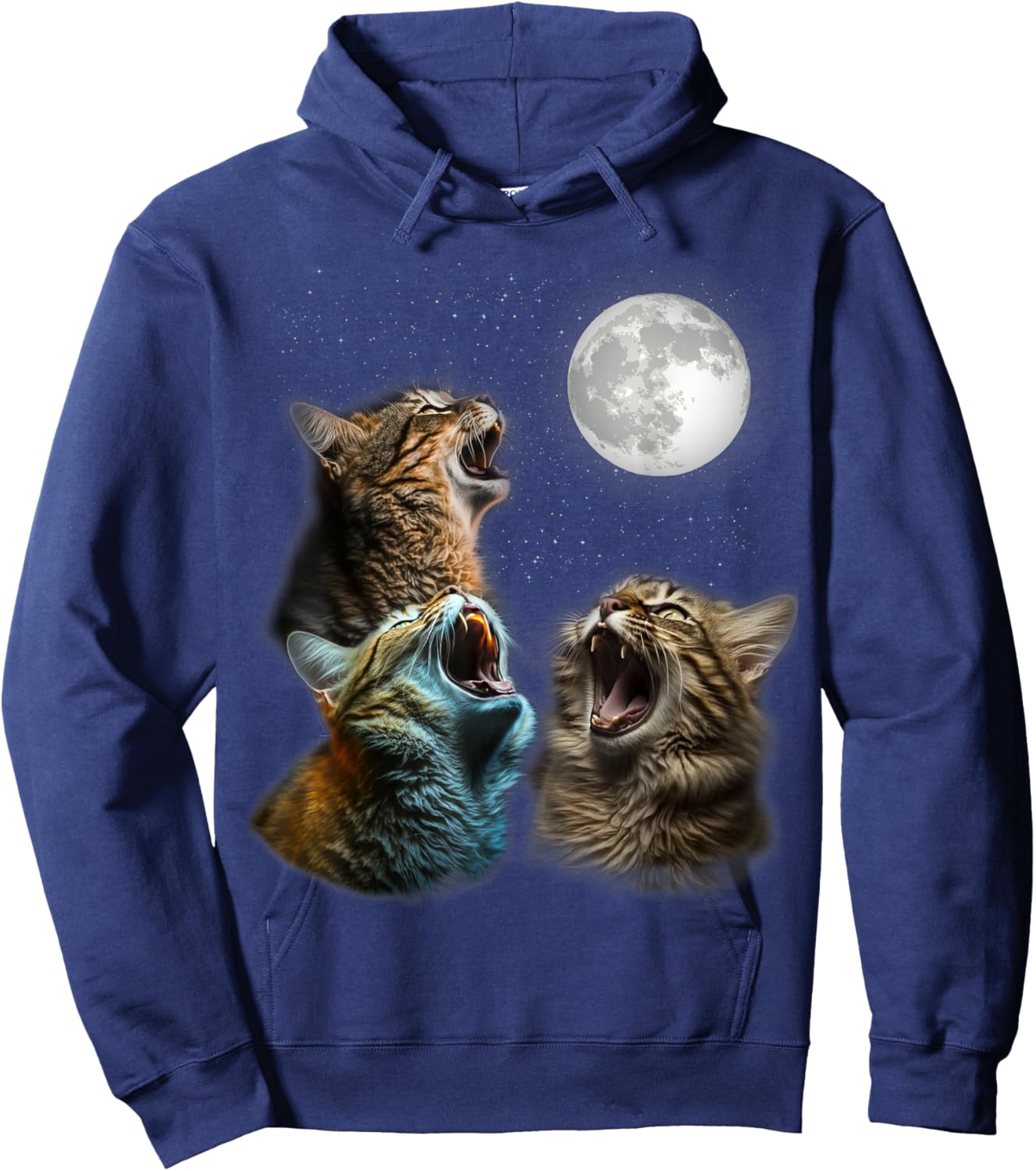 Funny Cat Moon Three Cats Meowling At Moon - Cats Howling Hoodie - Hoodie | Navy