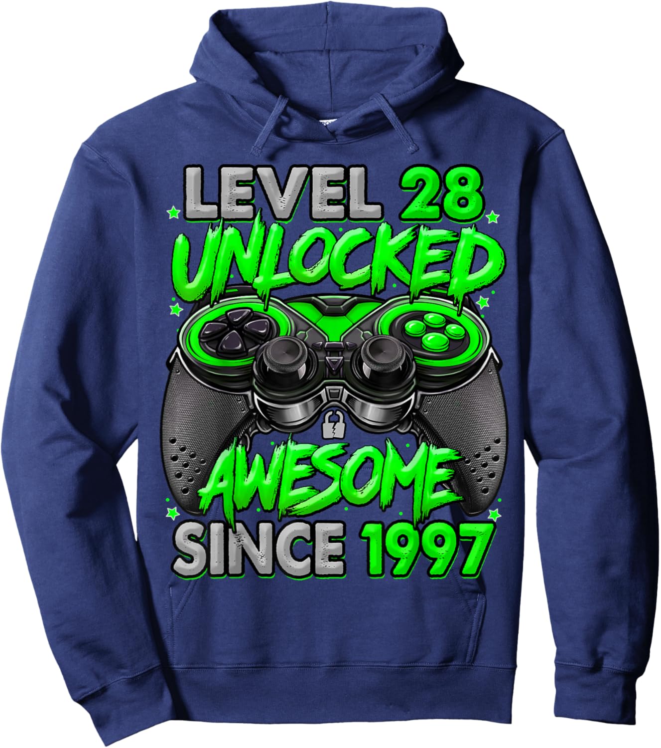 Level 28 Unlocked Awesome Since 1997 28th Birthday Gaming Hoodie - Hoodie | Navy