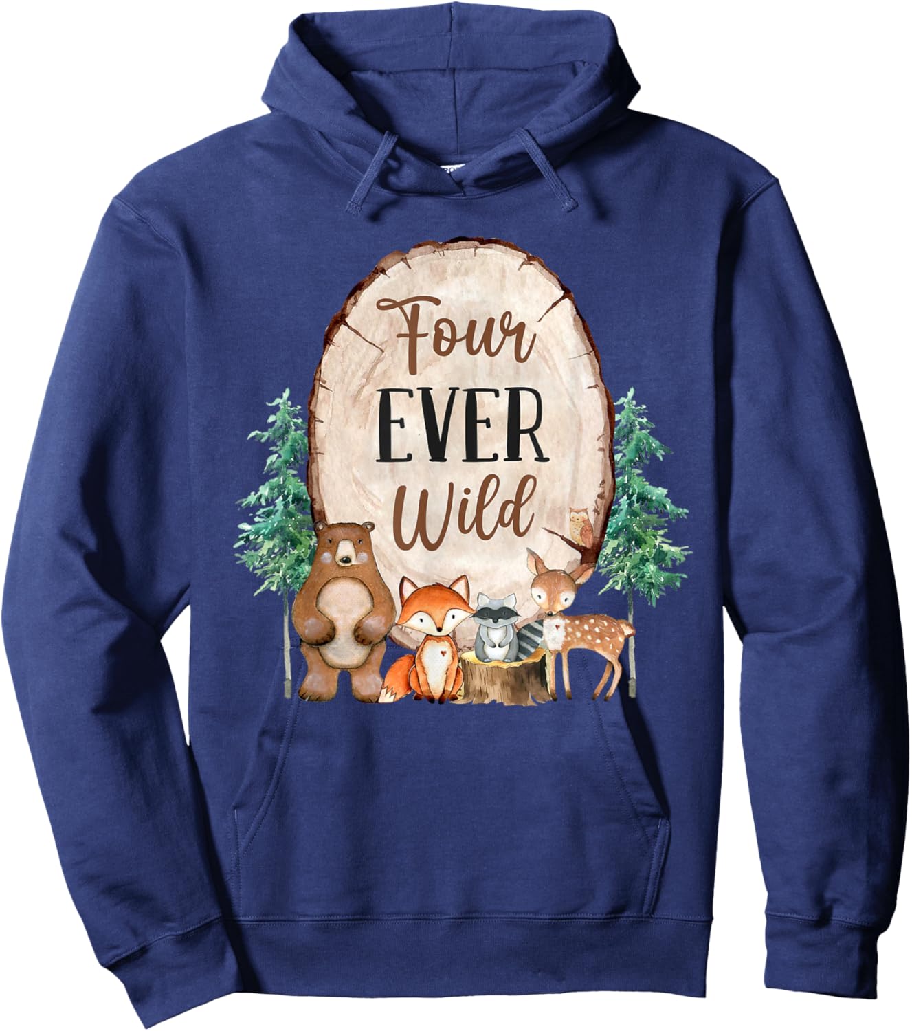Four Ever Wild Zoo Theme 4th Birthday Woodland Safari Jungle Hoodie - Hoodie | Navy