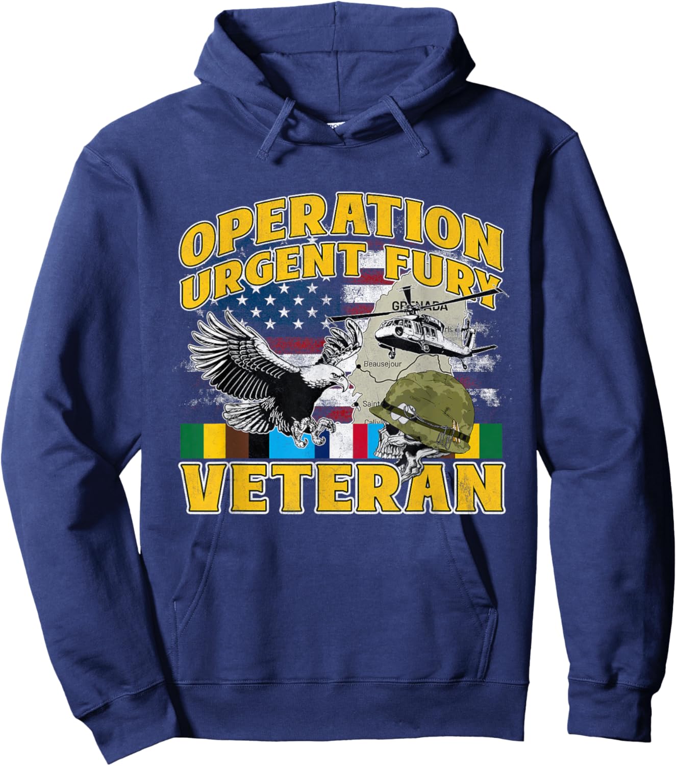 OUF Veteran Operation Urgent Fury Ribbon Grenada Vintage Hoodie - Hoodie | Navy