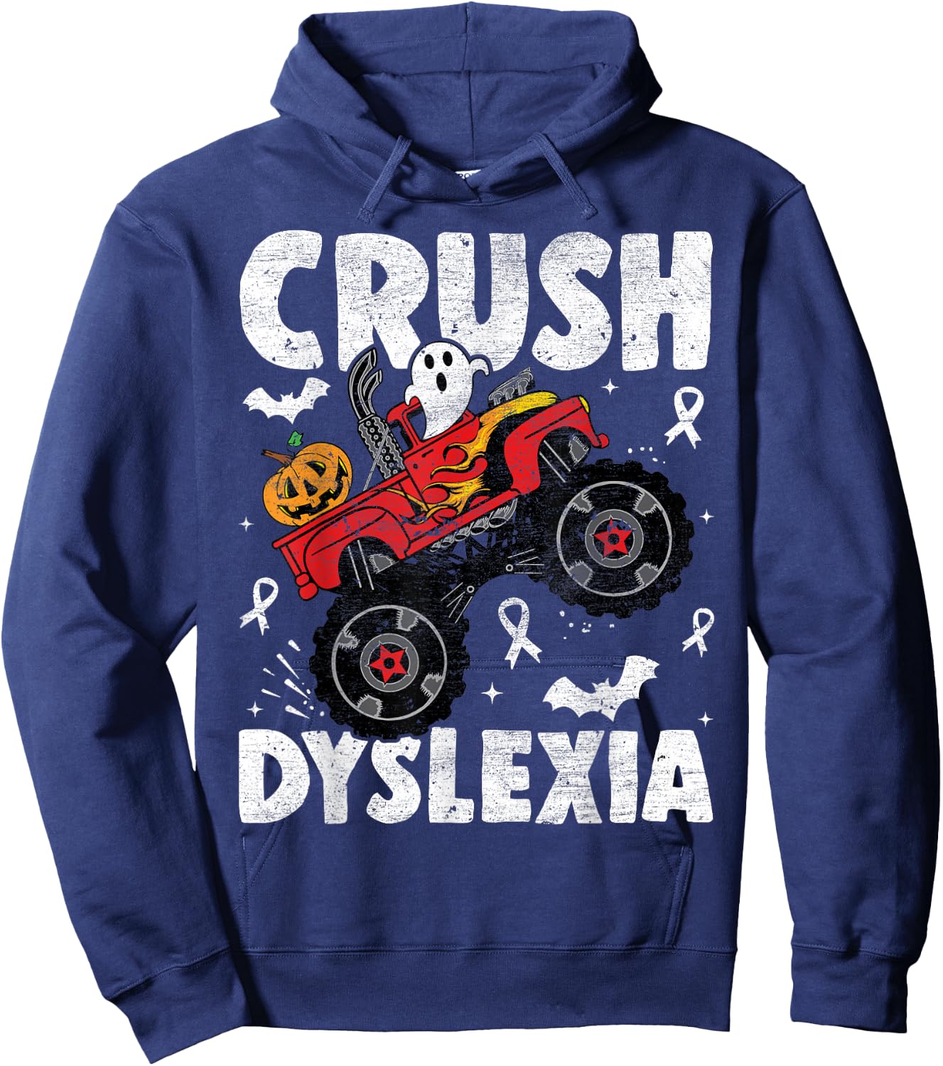 Crush Dyslexia Awareness Monster Truck Red Kids Boys Girls Hoodie - Hoodie | Navy
