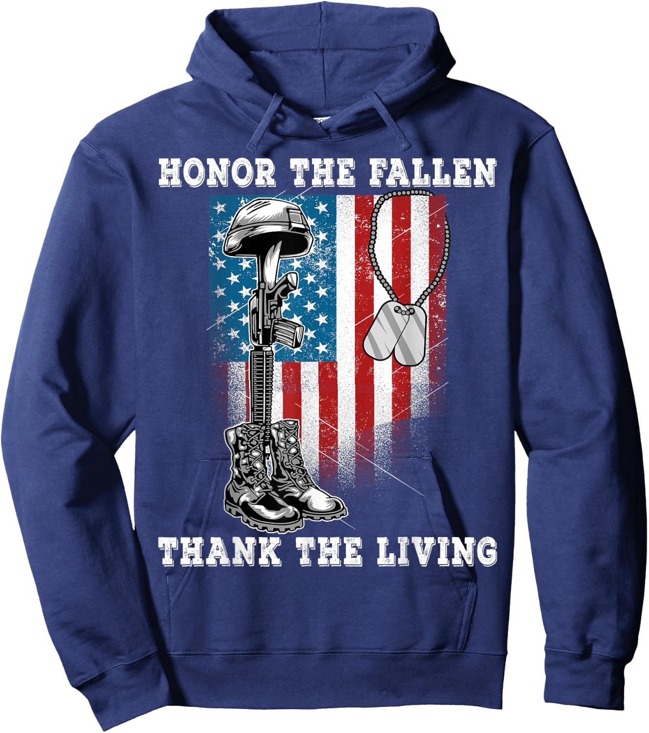 Distressed Memorial Day Honor The Fallen Thank The Living Hoodie - Hoodie | Navy