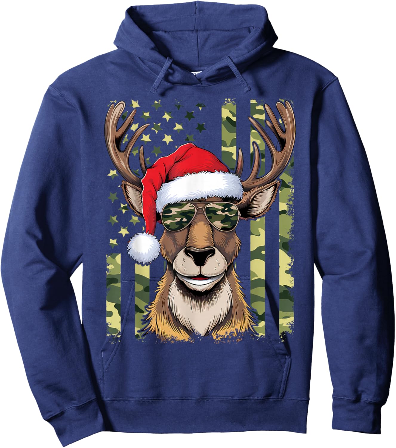 Reindeer Camo American Flag Christmas Pajama X-Mas Veteran Hoodie - Hoodie | Navy