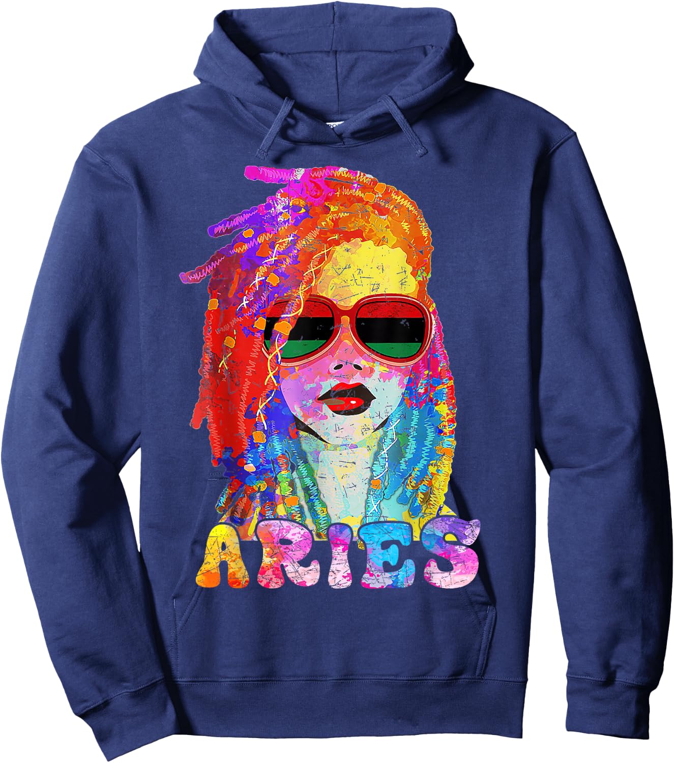 Aries Girl Loc'd Hair Art Zodiac Birthday Black Woman Hoodie - Hoodie | Navy