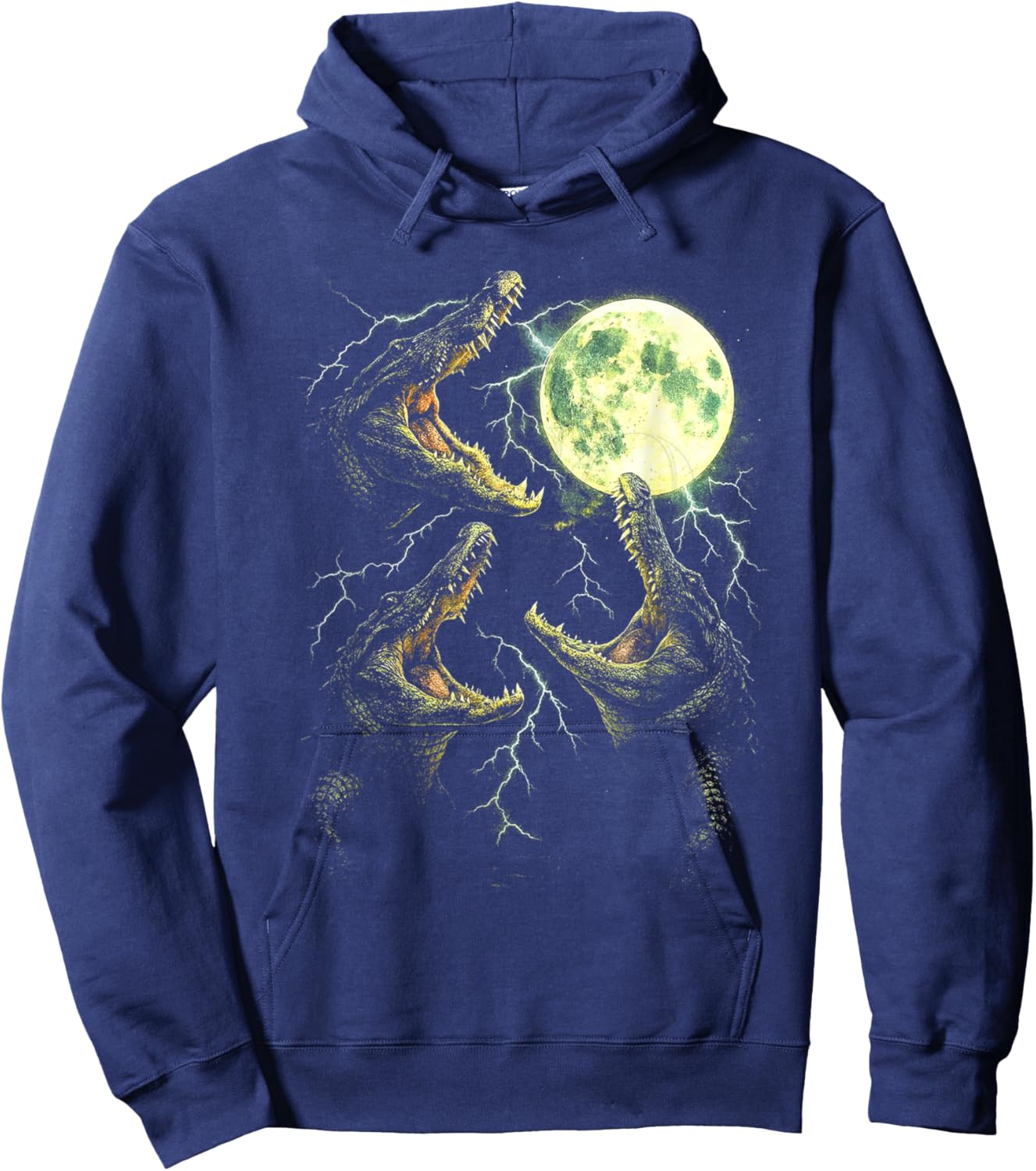 Retro Alligator Moon Howl 90s Swamp Lightning Design Hoodie - Hoodie | Navy