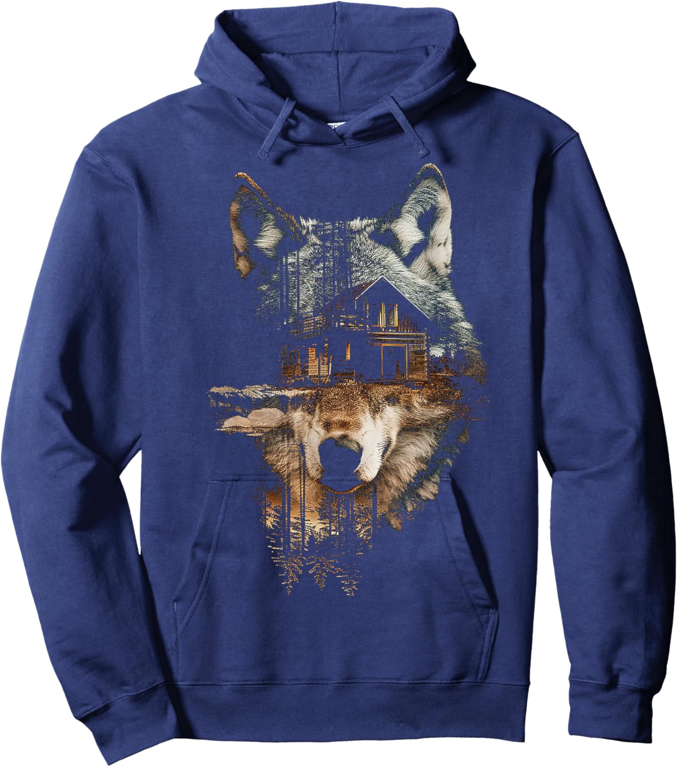 Wolf Nature House Animal Trees Illustration Art Wolf Hoodie - Hoodie | Navy