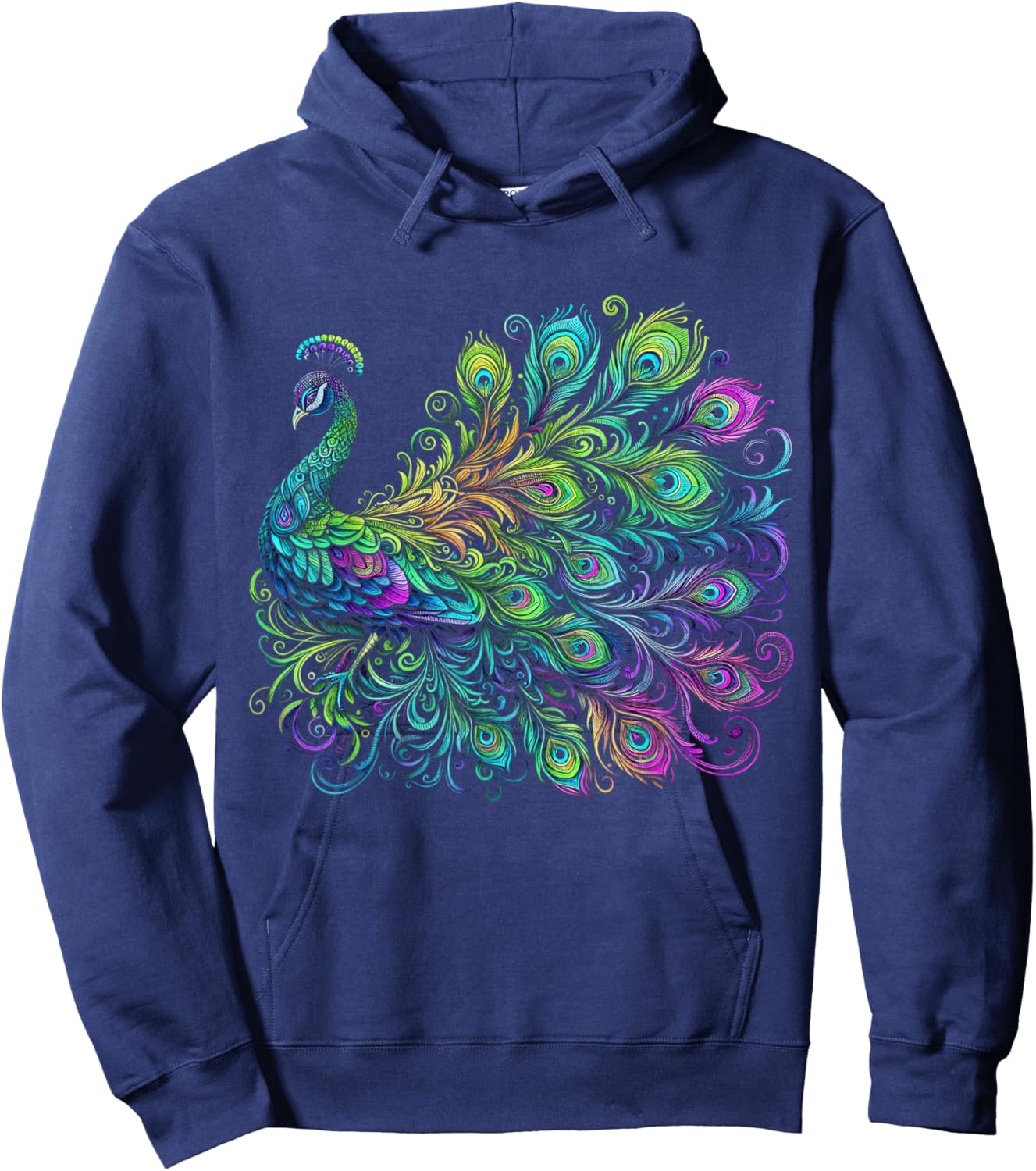 Psychedelic Peacock - Colorful Bird Lover Hoodie - Hoodie | Navy