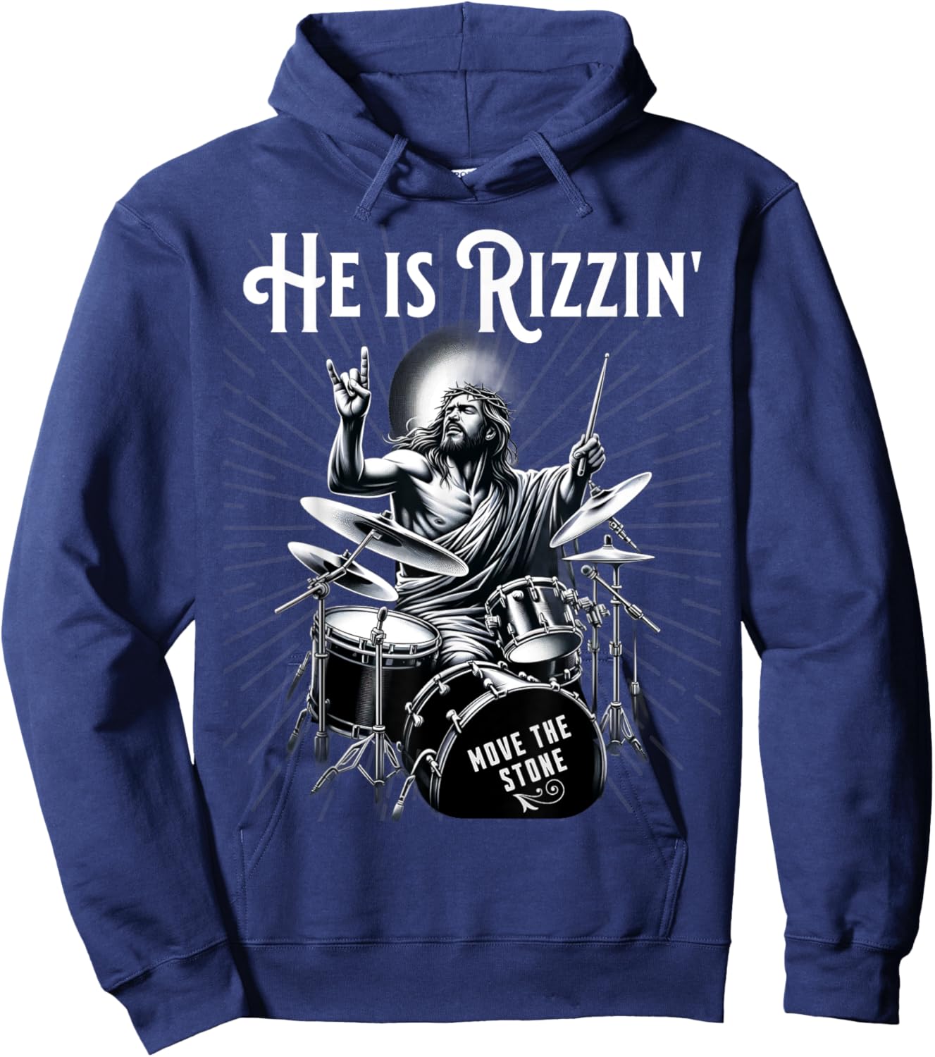 Percussion Drum Funny Rizz He is Rizzin Jesus Drumming Hoodie - Hoodie | Navy