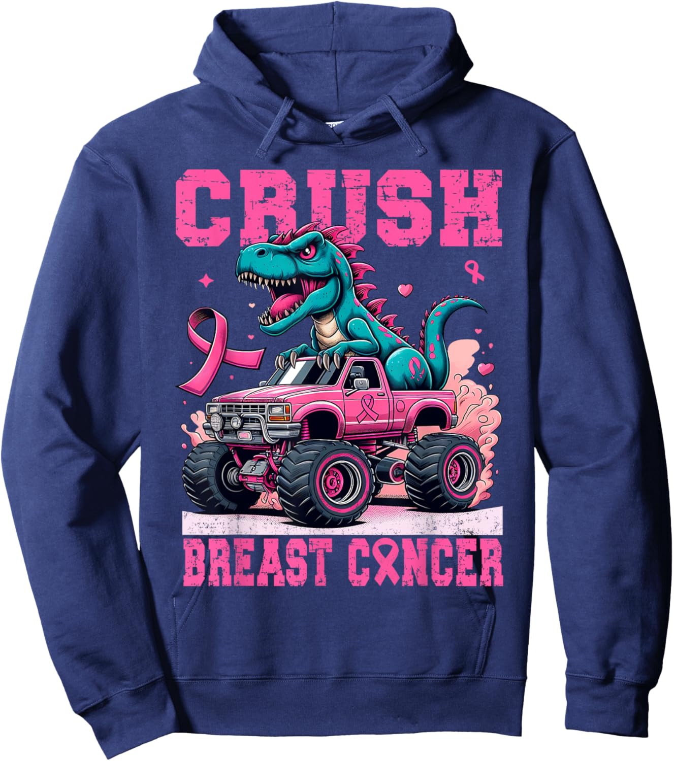 Crush Breast Cancer Awareness Pink Monster Truck Women Mom Hoodie - Hoodie | Navy