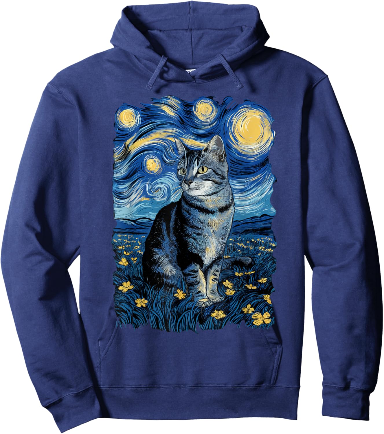 Van Gogh Cat Gifts Tabby Cat Owners Cat Lady Black Men Cat Hoodie - Hoodie | Navy