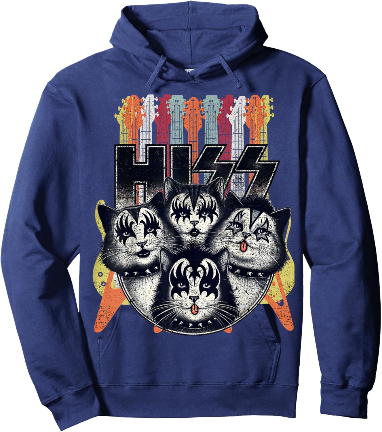 Hiss Funny Cats Kittens Parody Rock Rockin vintage retro cat Women Hoodie - Hoodie | Navy