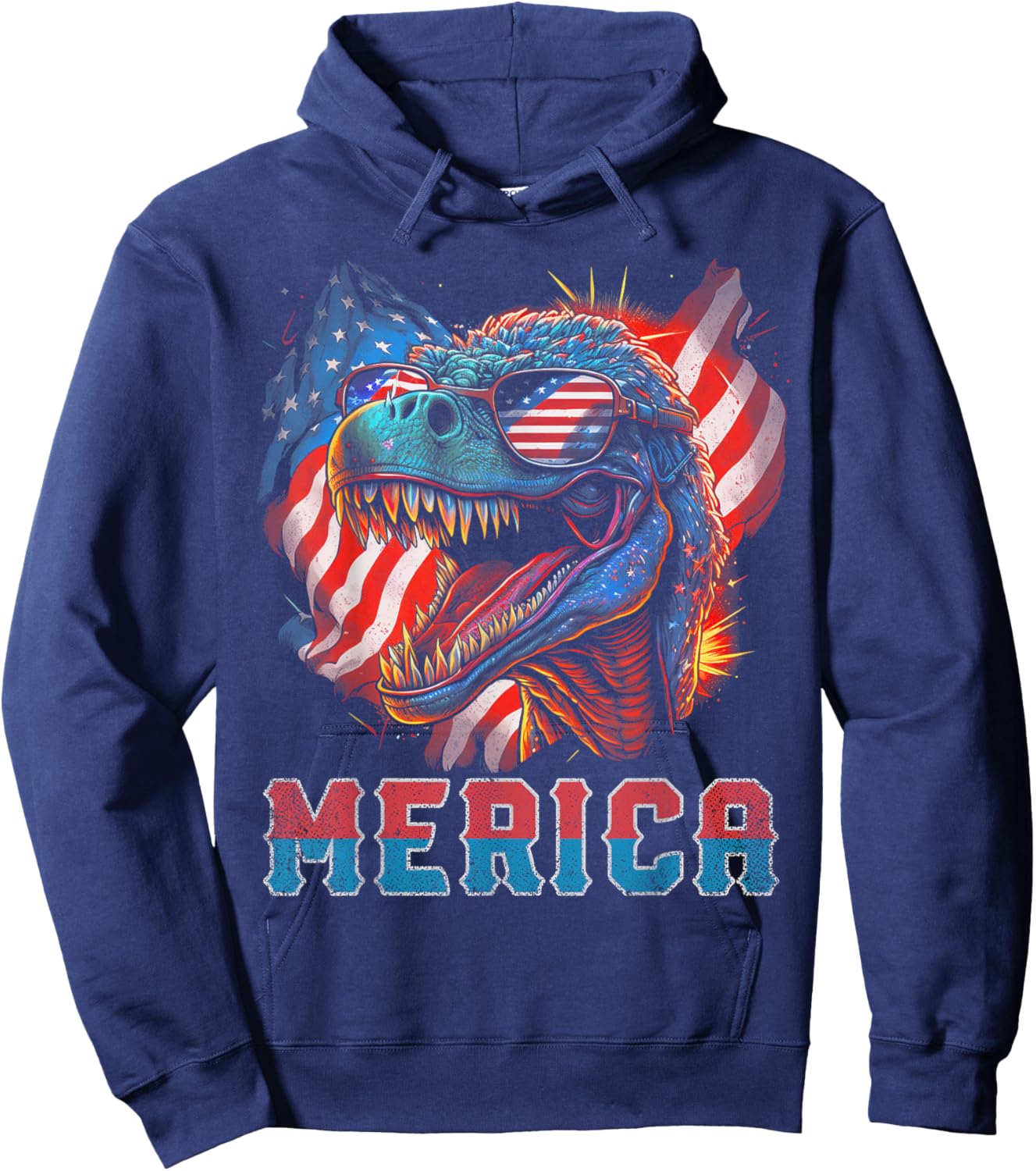 T Rex Dinosaur 4th of July American Flag USA America Funny Kids Men Hoodie - Hoodie | Navy