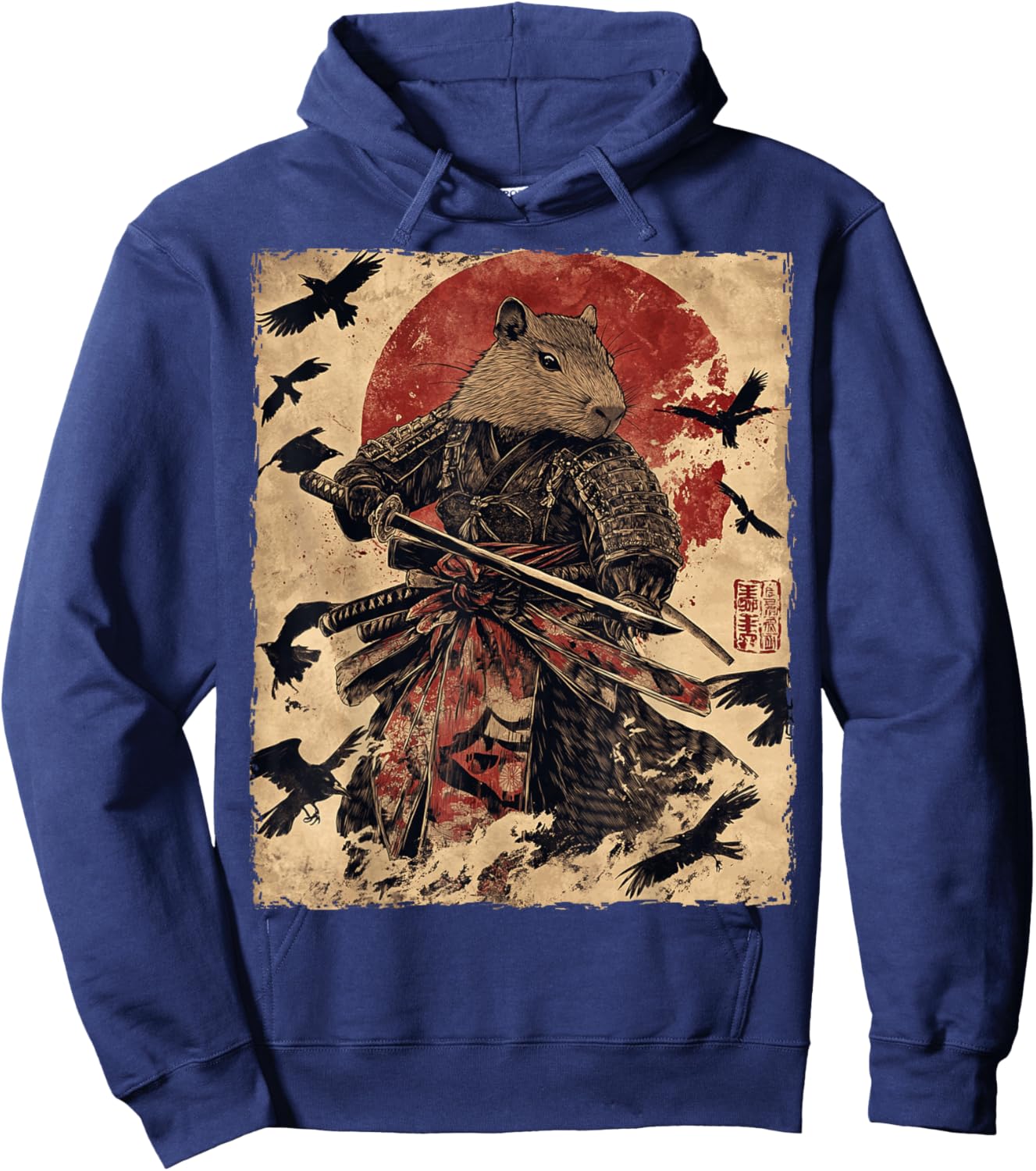 Capybara Samurai Graphic Japanese Warrior Anime Hoodie - Hoodie | Navy