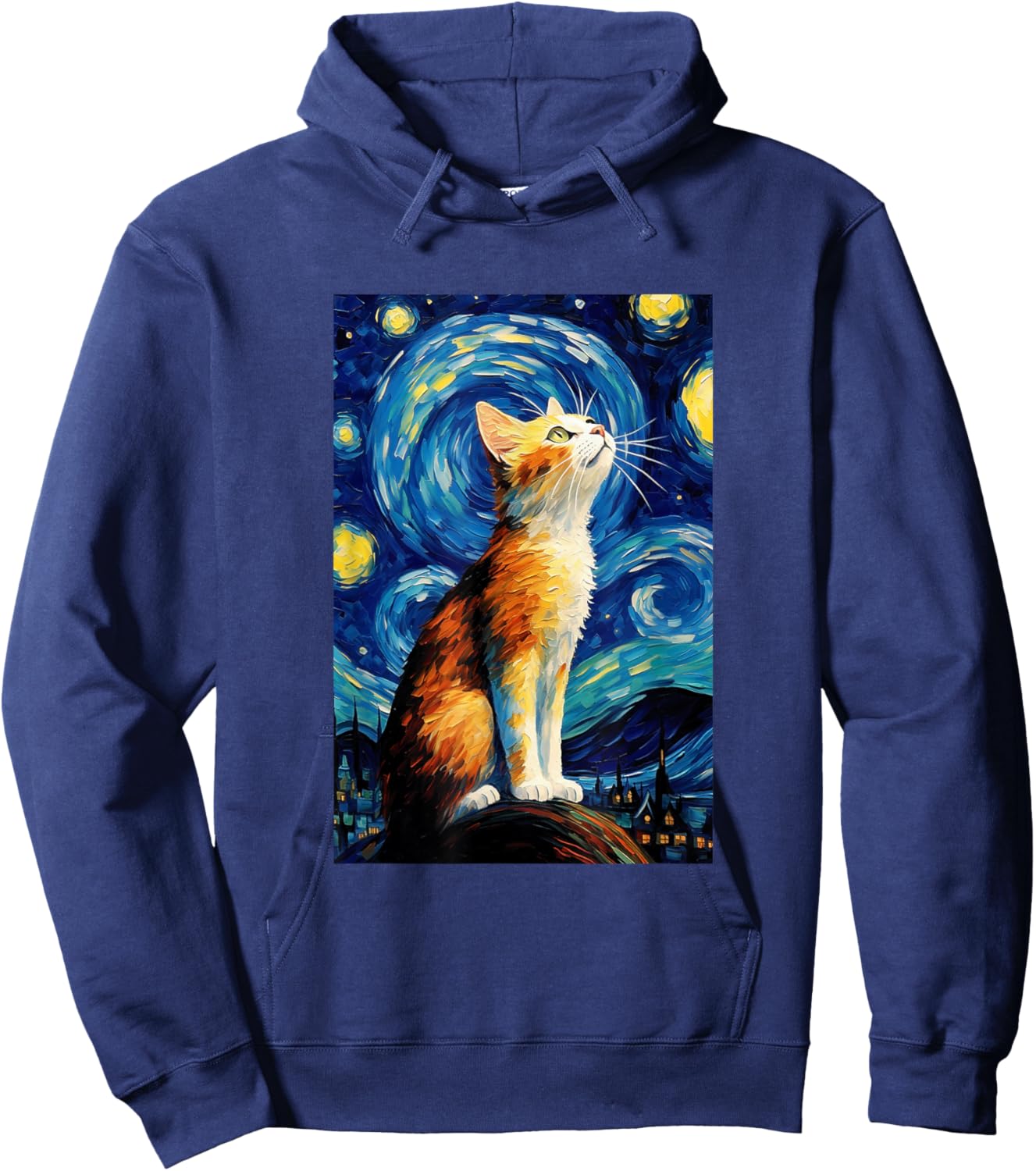 Cat Van Gogh Style Starry Night Graphic Hoodie - Hoodie | Navy