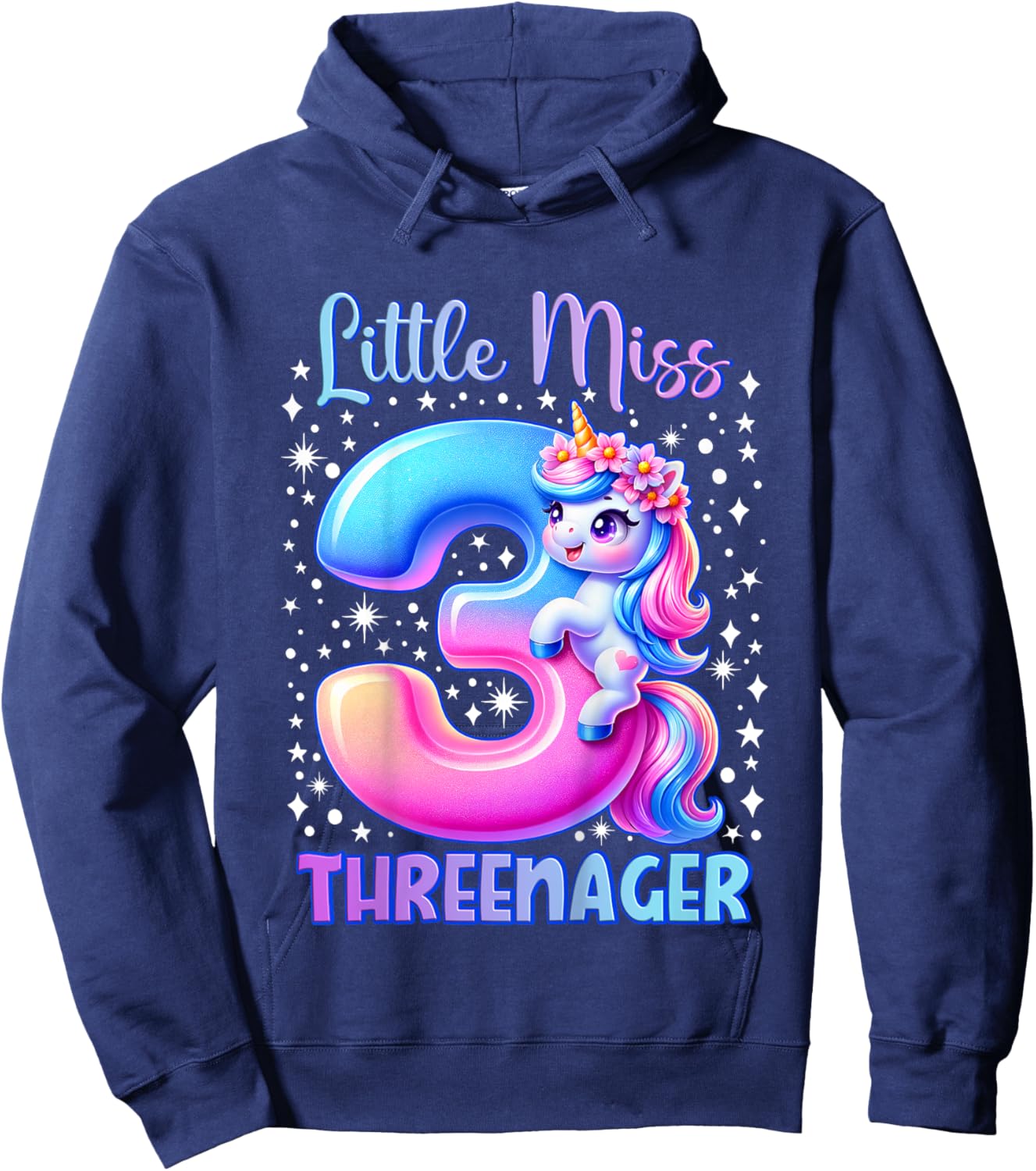 Little Miss Threenager Three 3rd Birthday Girls 3 Years Hoodie - Hoodie | Navy