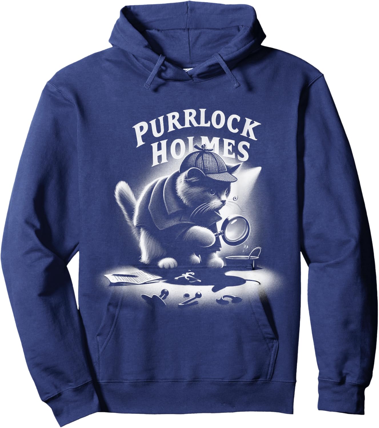 Purrlock Holmes Cat Detective - Mystery Fun Inspector Hoodie - Hoodie | Navy
