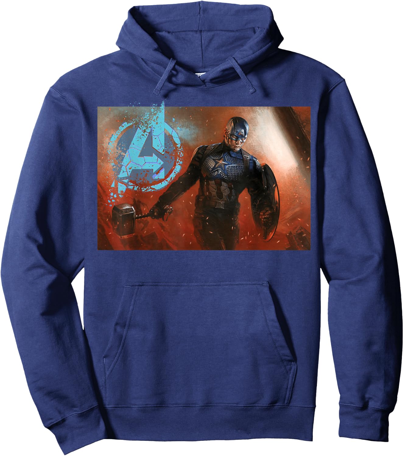 Avengers Endgame Captain America Mjolnir Shield Portrait Hoodie - Hoodie | Navy
