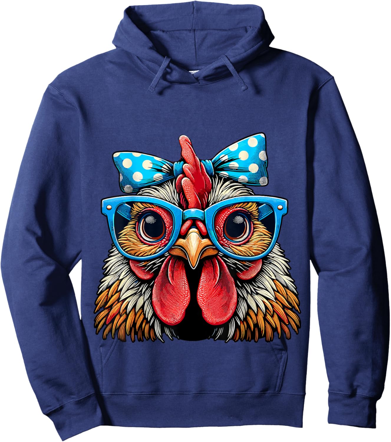 Chicken with Glasses and Bow Farm Girl Hoodie - Hoodie | Navy