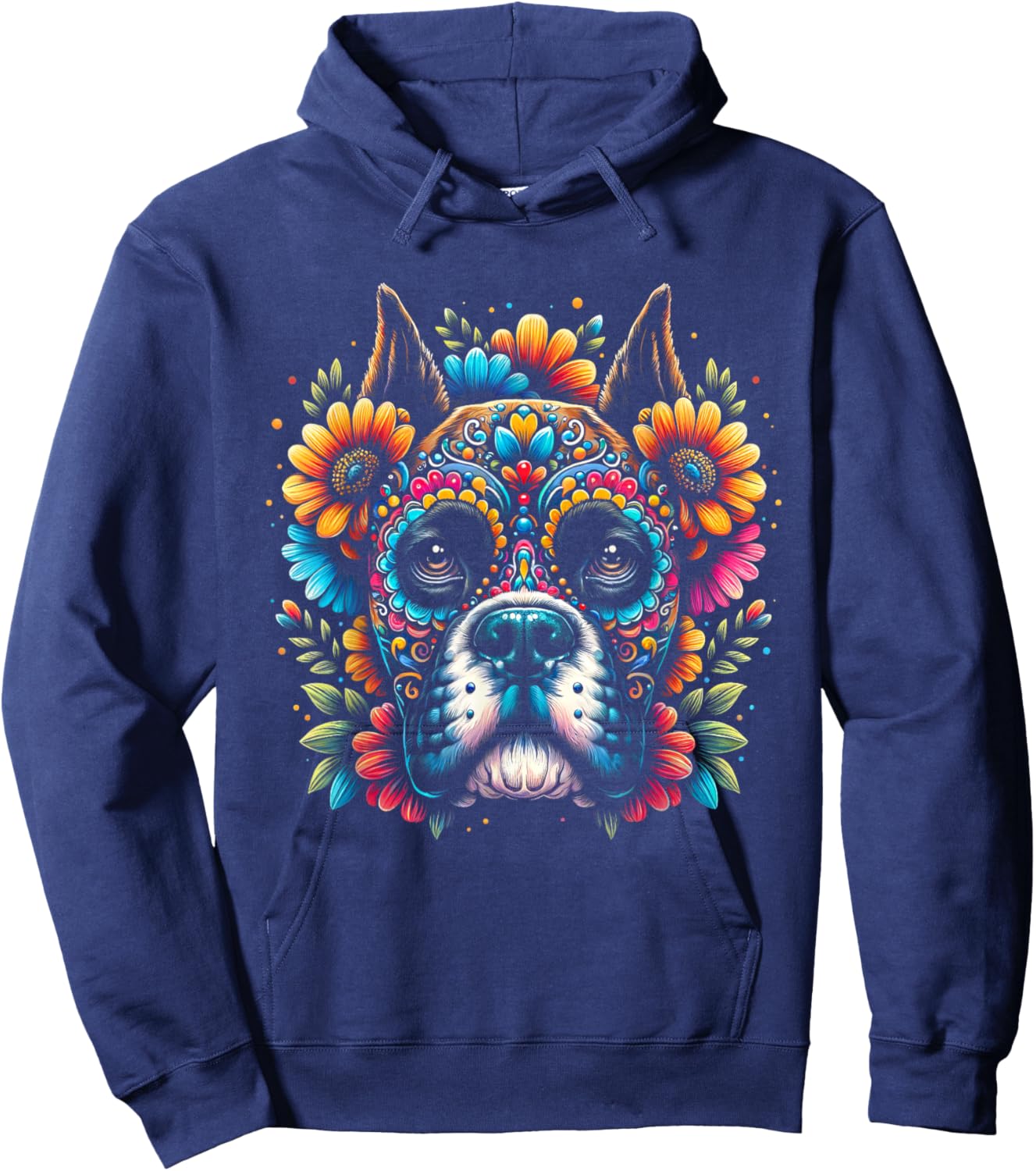 Cinco De Mayo Sugar Skull Flower Boxer Dog Women Kids Hoodie - Hoodie | Navy