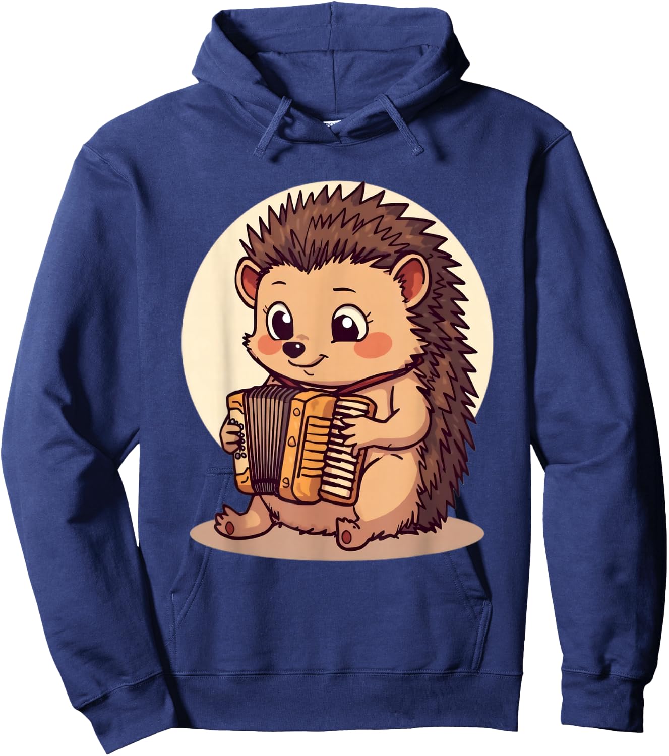 Adorable Hedgehog Playing Accordion in Cozy Style Hoodie - Hoodie | Navy