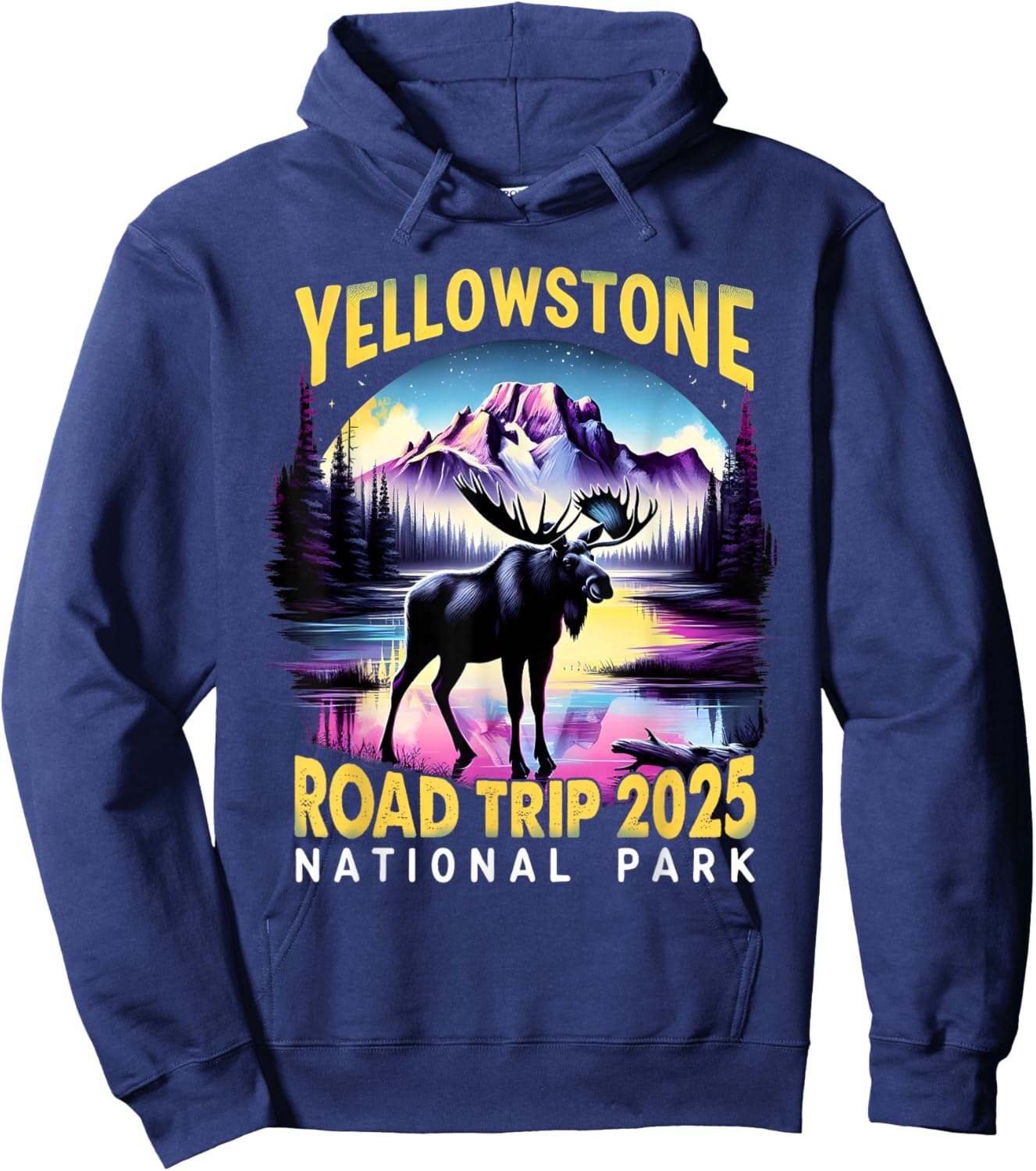 Nature Adventure Souvenir Yellowstone Road Trip 2025 Design Hoodie - Hoodie | Navy