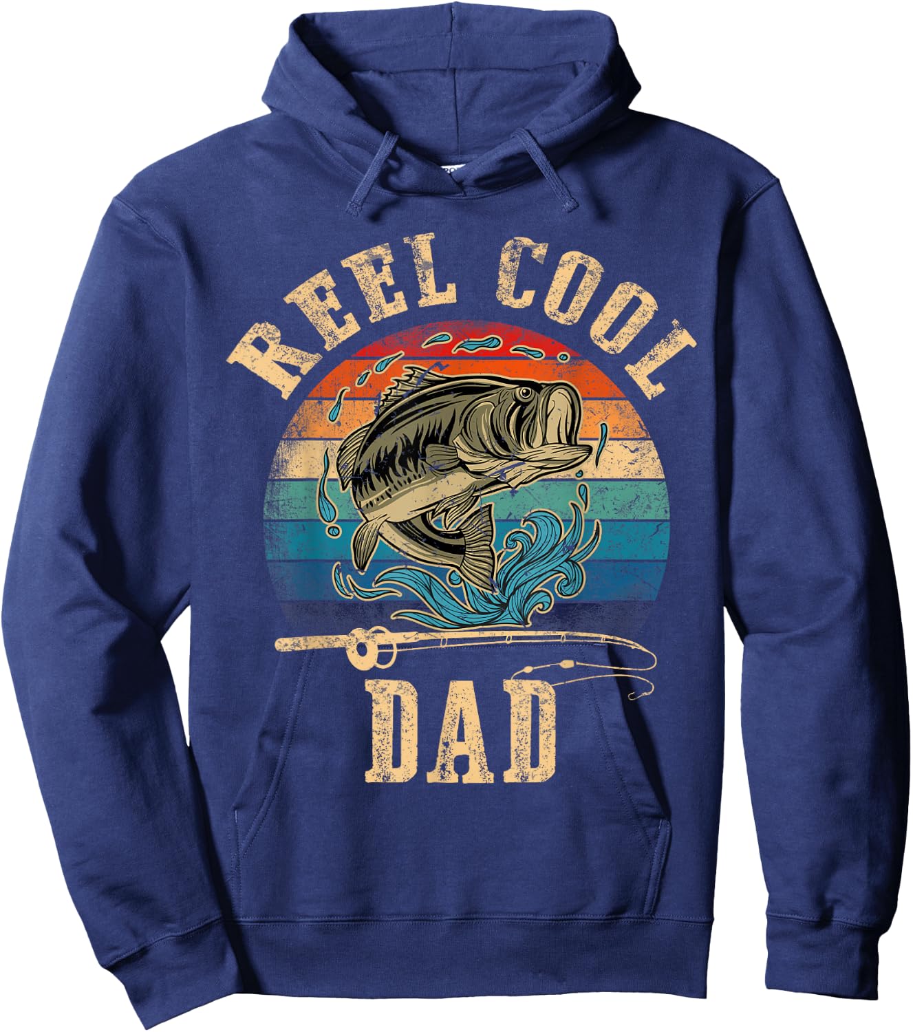 Vintage Reel Cool Dad Fish Fishing Shirt Father's Day Hoodie - Hoodie | Navy