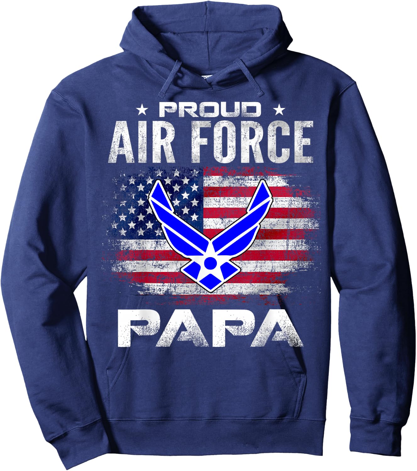 Proud Air Force Papa With American Flag Gift Veteran Hoodie - Hoodie | Navy