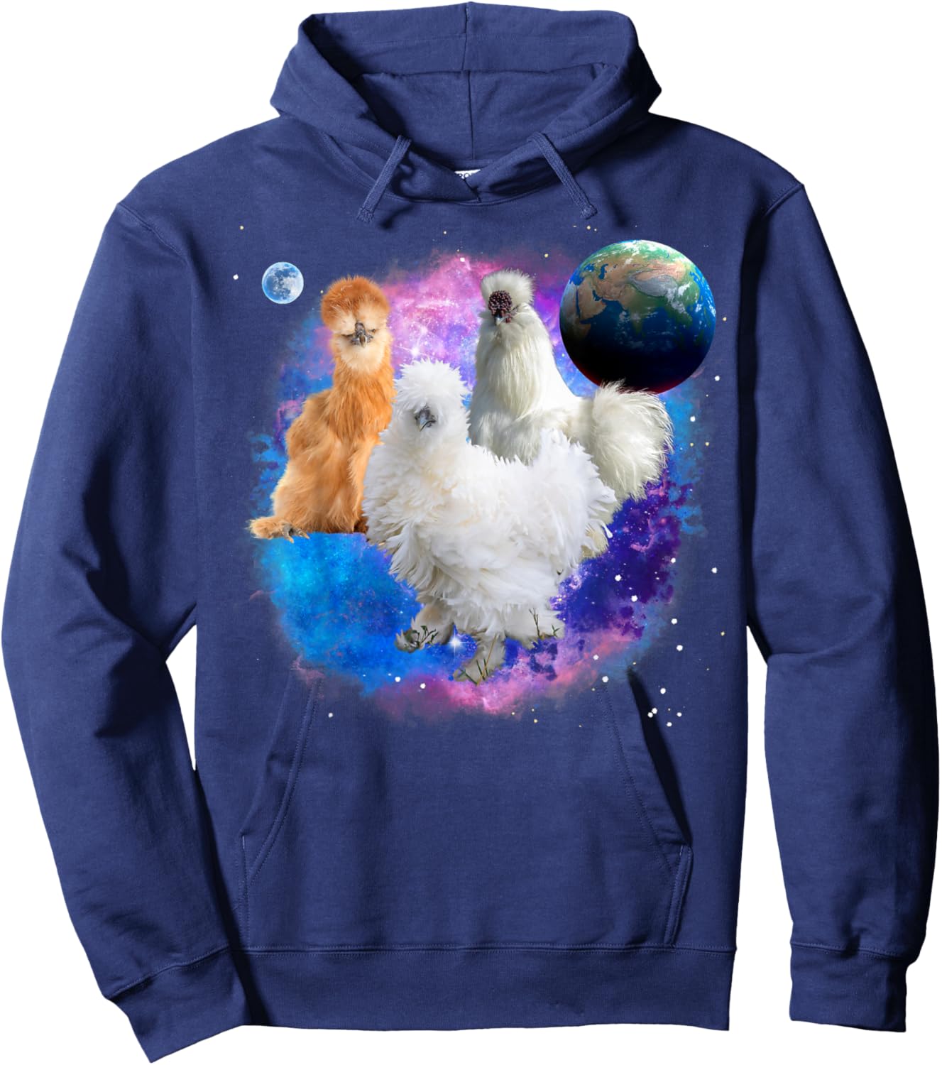 Funny Silkie Chickens in the Galaxy, Silkie Chicken Hoodie - Hoodie | Navy